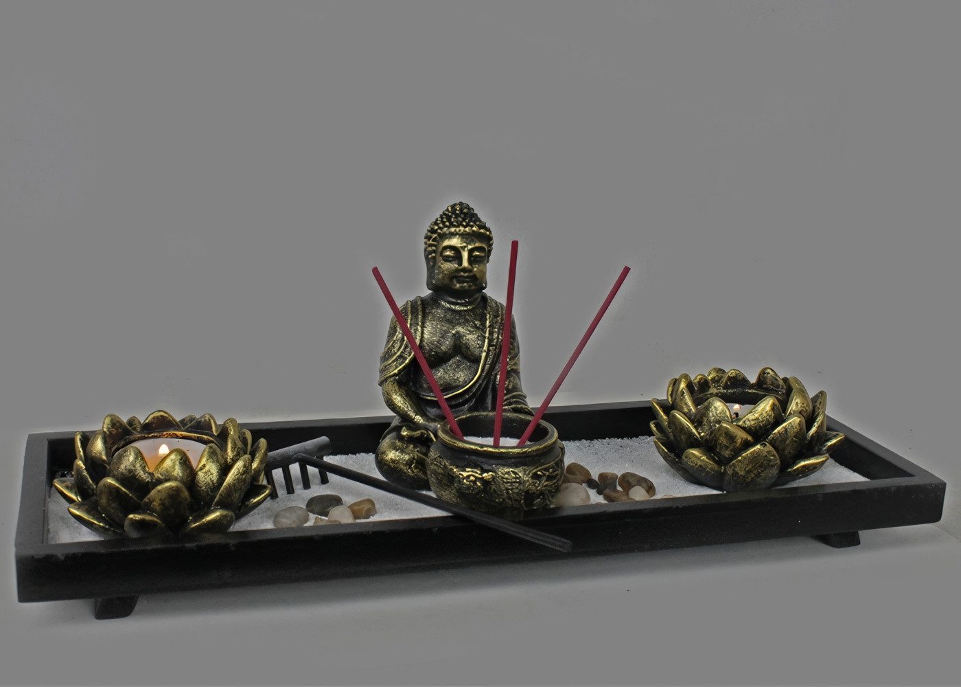 Yudu Buddhafigur Zen-Garten mit Buddhafigur mit Teelicht Rauchstab Nr:YH-019b – Bild 2 von 3