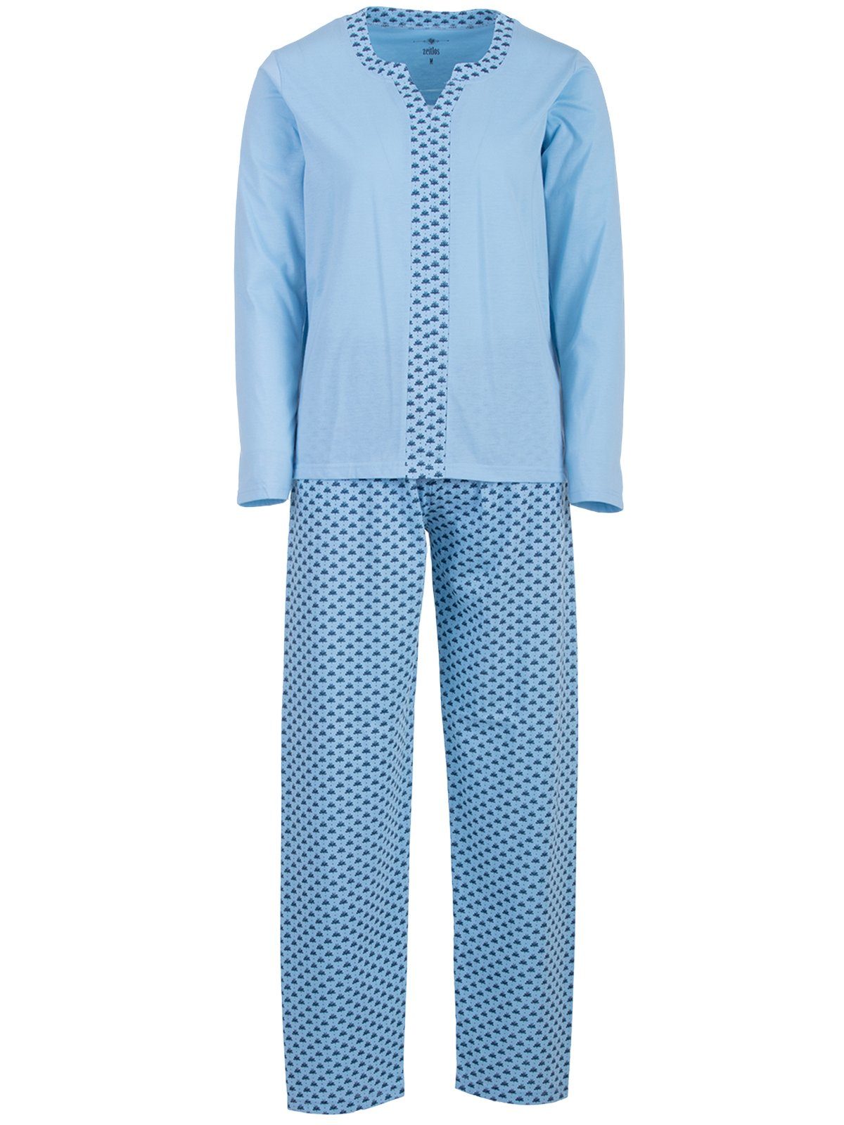 Set Blumen Pyjama blau zeitlos - Langarm Borte Schlafanzug