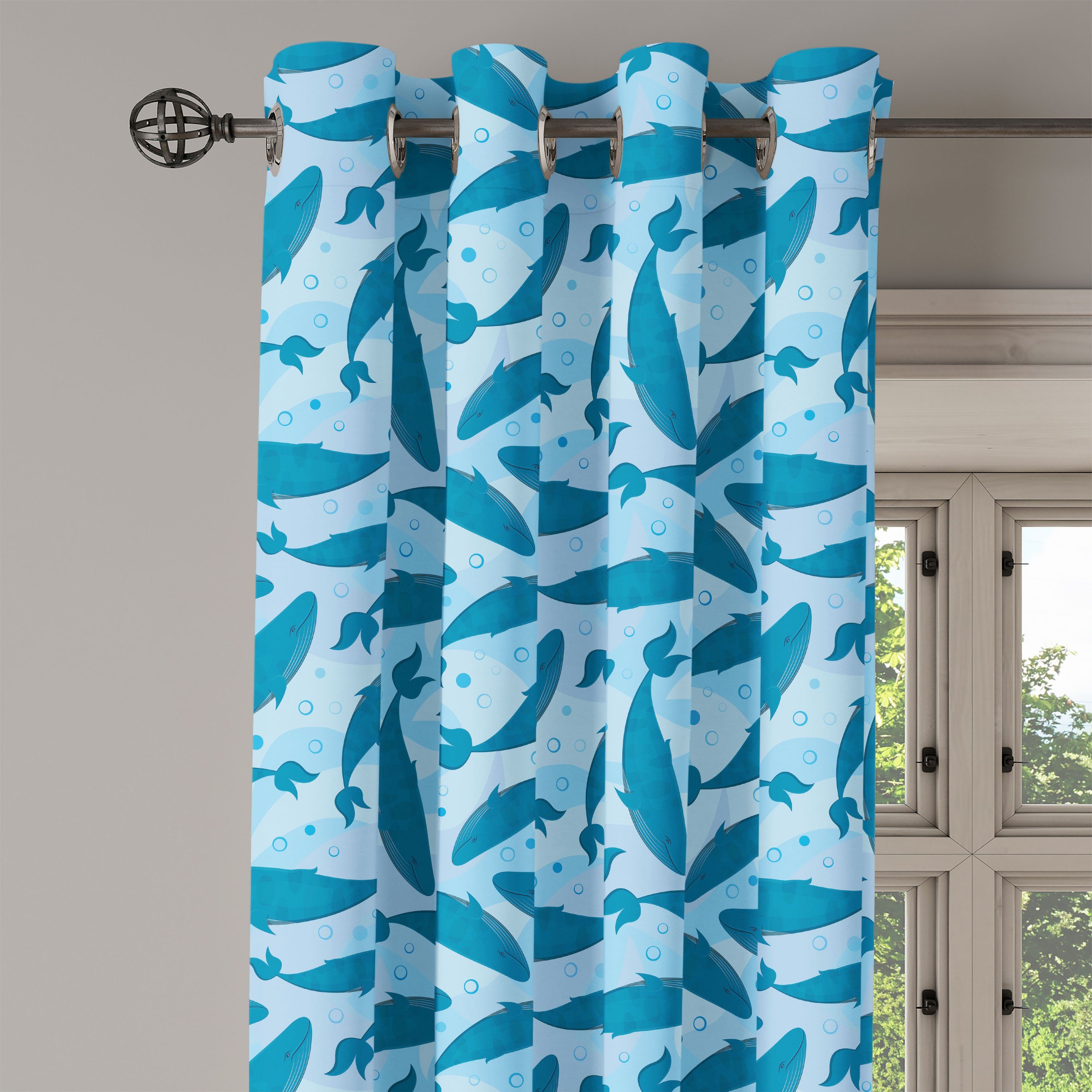 Gardine Dekorative 2-Panel-Fenstervorhänge für Blue Schlafzimmer Wal Wassertiere Wohnzimmer, Big Abakuhaus
