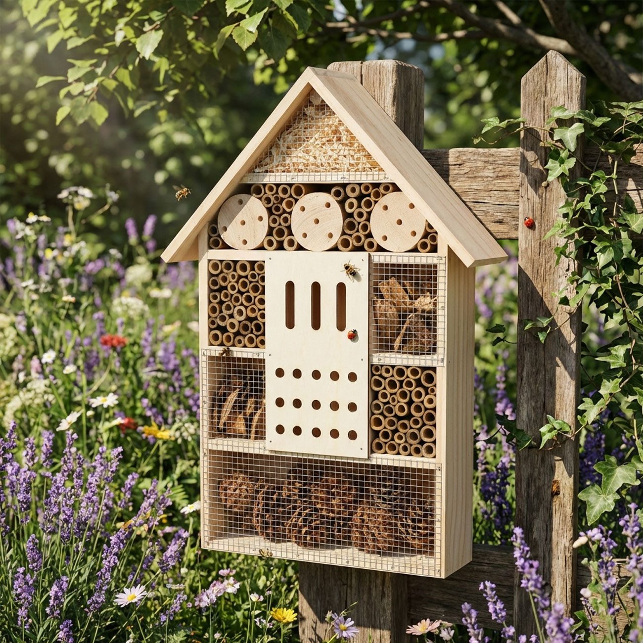 Progarden Insektenhotel XL Insektenhotel 51x35cm, FSC® Naturholz, Bambus & Zapfen, aus 100% FSC-Naturholz mit Bambus & Zapfen