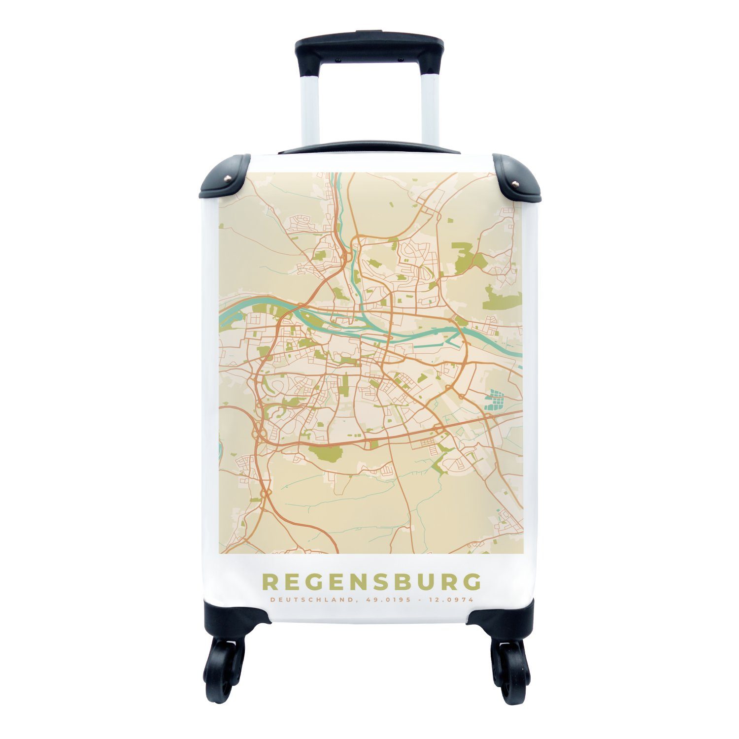 MuchoWow Handgepäckkoffer Regensburg - Karte - Vintage - Stadtplan, 4 Rollen, Reisetasche mit rollen, Handgepäck für Ferien, Trolley, Reisekoffer | Handgepäck-Koffer