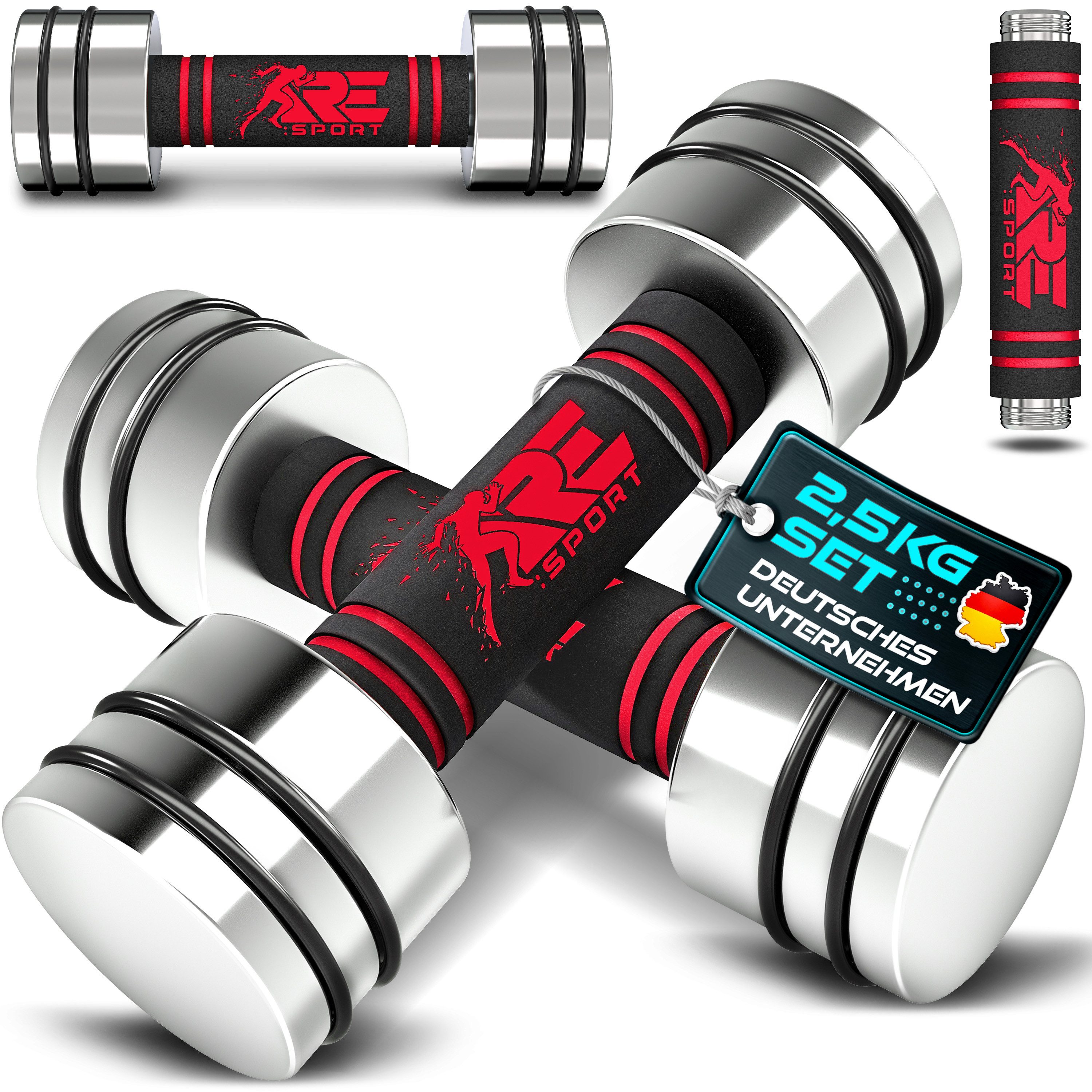 RE:SPORT Hantel RE:SPORT® 2er Hanteln Set aus massivem Stahl 2,5/5/7,5/10 kg, Hantel, (Kurzhanteln Home Gym, Krafttraining & Muskelaufbau, Fitness Kurzhantel mit Gewichten & Schaumstoffgriff), 2er Hanteln Set aus Stahl 2,5/5/7,5/10 kg Hantel