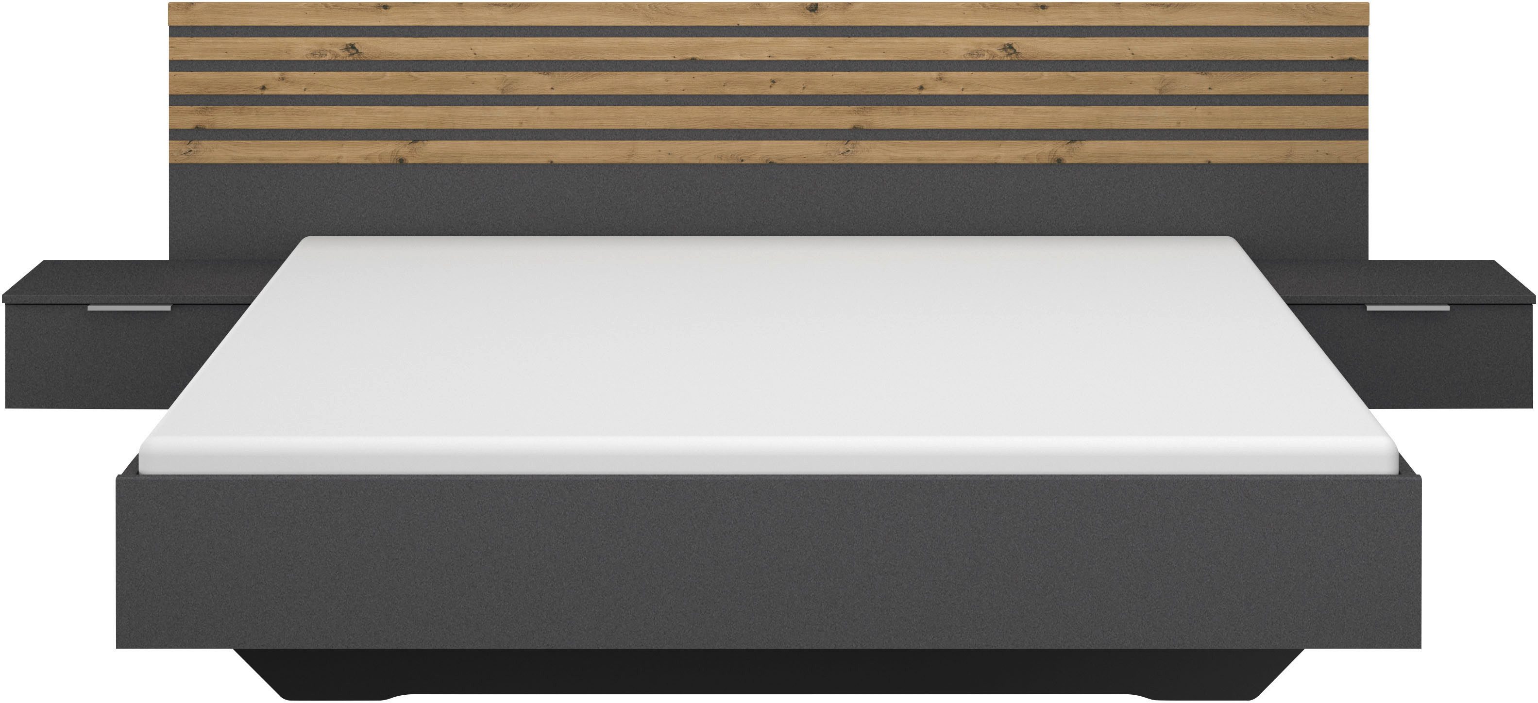 rauch Bettanlage Doppelbett Futonbett LAMELLA in schwebender Optik, (Bett 160x200 oder 180x200 cm), mit eleganter Lamellenabsetzung und 2 Hängenachttische MADE  – Bild 4 von 5