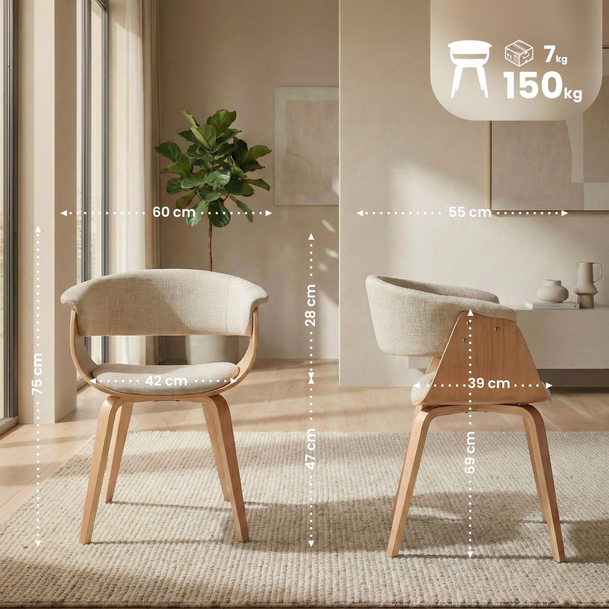 furnicato Esszimmerstuhl Bruce 60x55x75 cm natura/creme (1 St)
