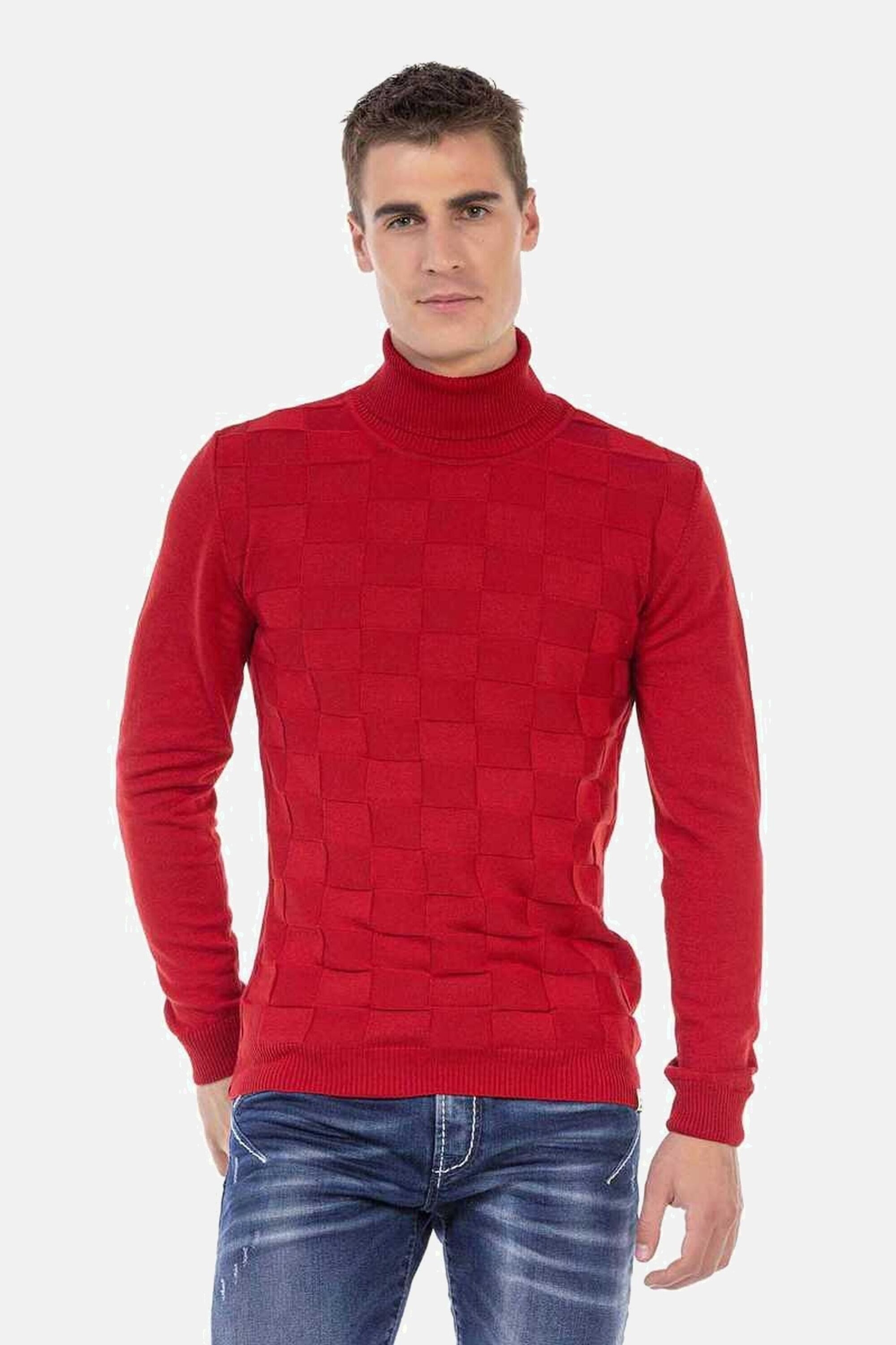 Cipo & Baxx Rollkragenpullover Pullover mit kariertem Strickmuster, CP241