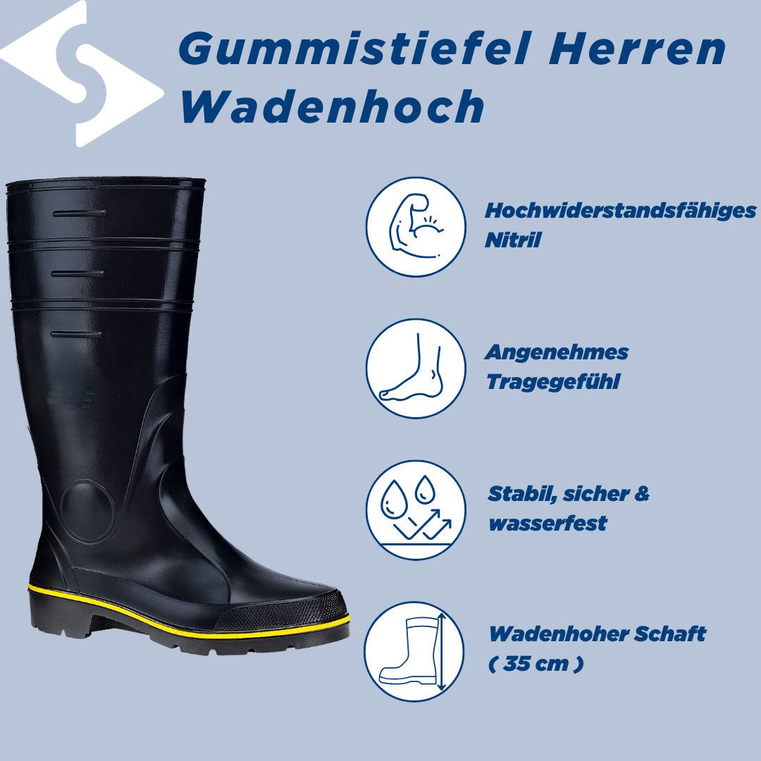SCHEIBLER WORKWEAR Nitril Regenstiefel Hoch Gummistiefel Wasserdicht, winddicht