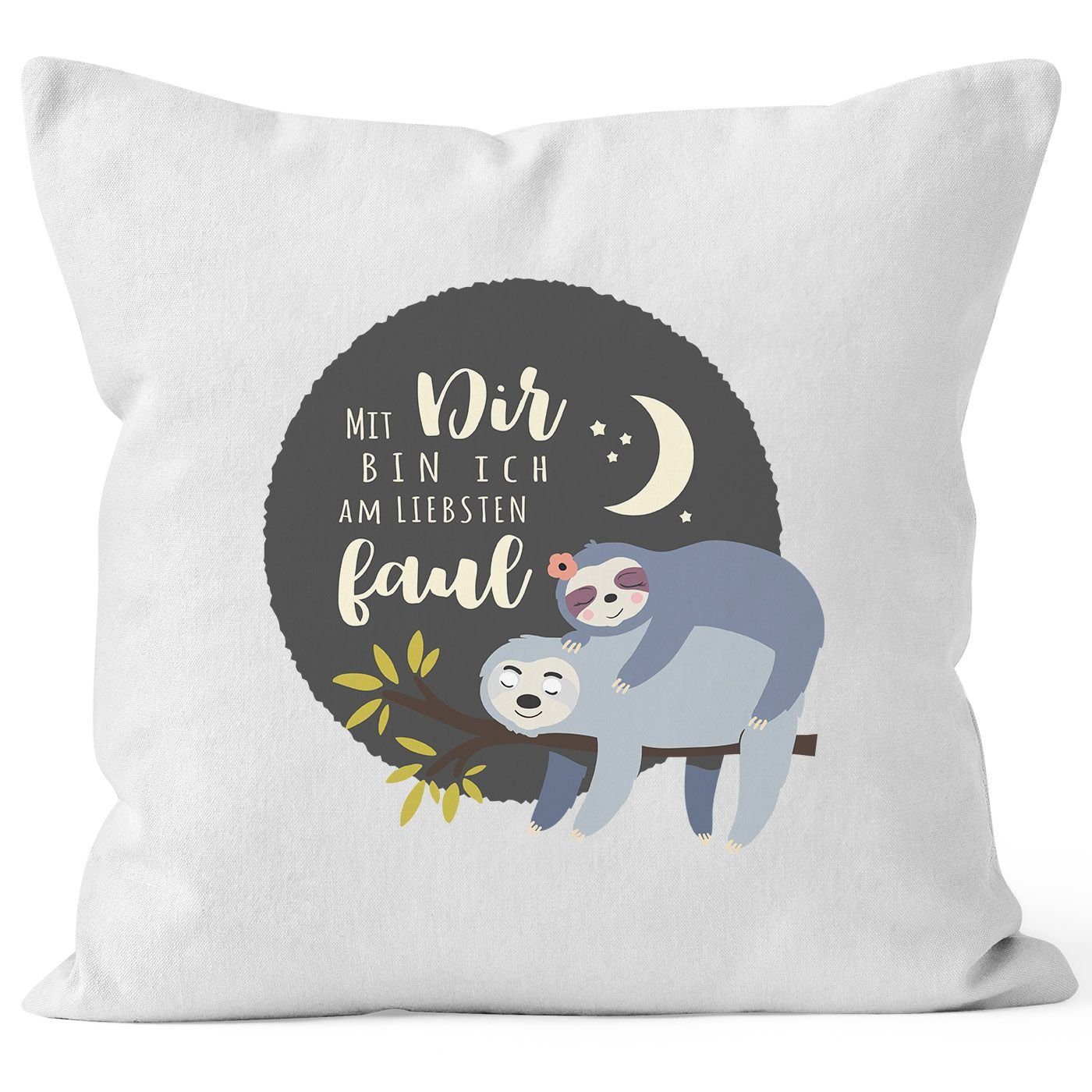 MoonWorks Dekokissen Kissen-Bezug Faultier Mit Dir bin ich am liebsten faul Spruch Pärchen Geschenk Mond Kissen-Hülle Deko-Kissen Baumwolle MoonWorks®