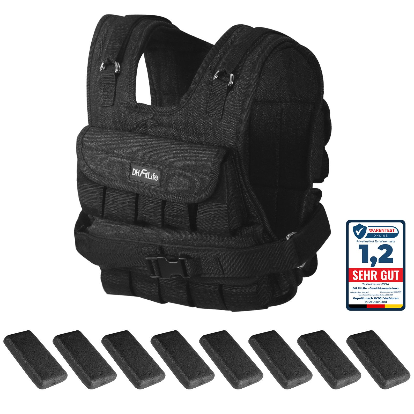 DH FitLife Gewichtsweste Verstellbar 10kg/20kg mit herausnehmbaren Gewichtsblöcken, (Kompakte Trainingsweste für Krafttraining, Muskelaufbau), Calisthenics & Ganzkörpertraining, Damen Herren