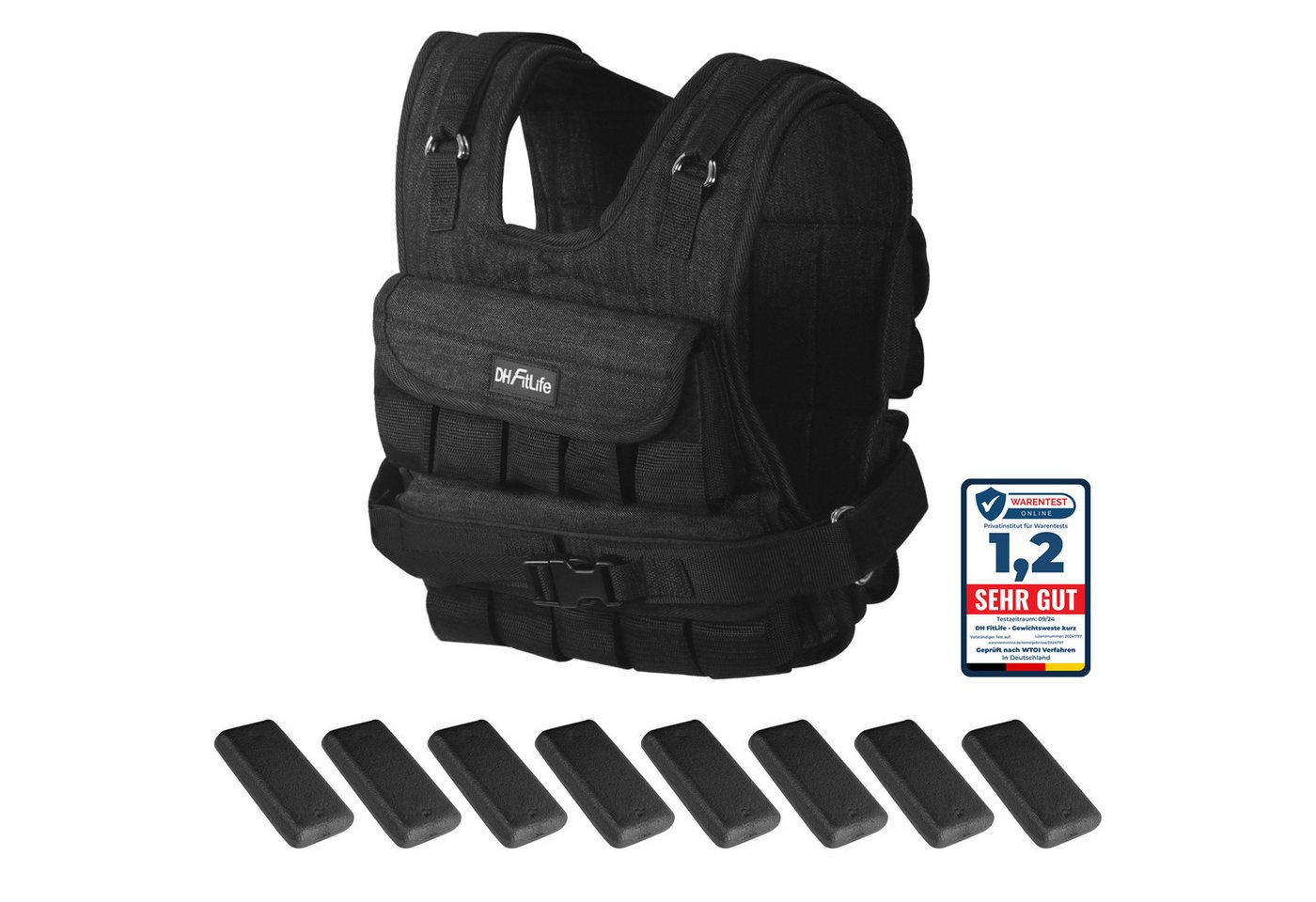 DH FitLife Gewichtsweste Verstellbar 10kg/20kg mit herausnehmbaren Gewichtsblöcken, (Kompakte Trainingsweste für Krafttraining, Muskelaufbau), Calisthenics & Ganzkörpertraining, Damen Herren