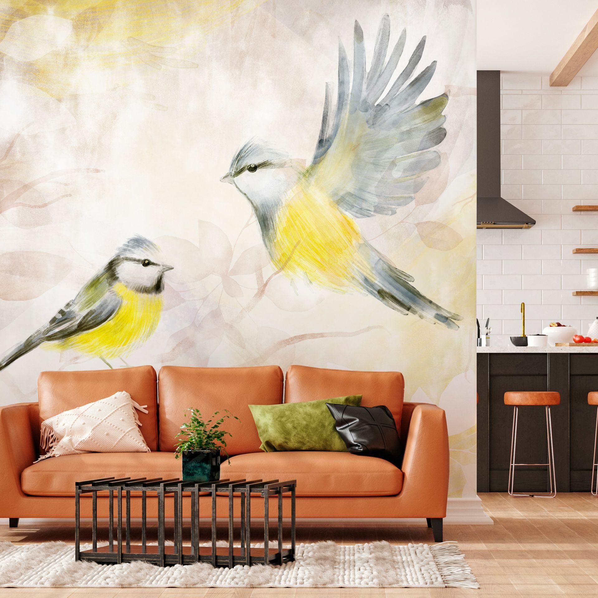 Vliestapete Watercolor Tit - Third Variant 0.98x0.7 m