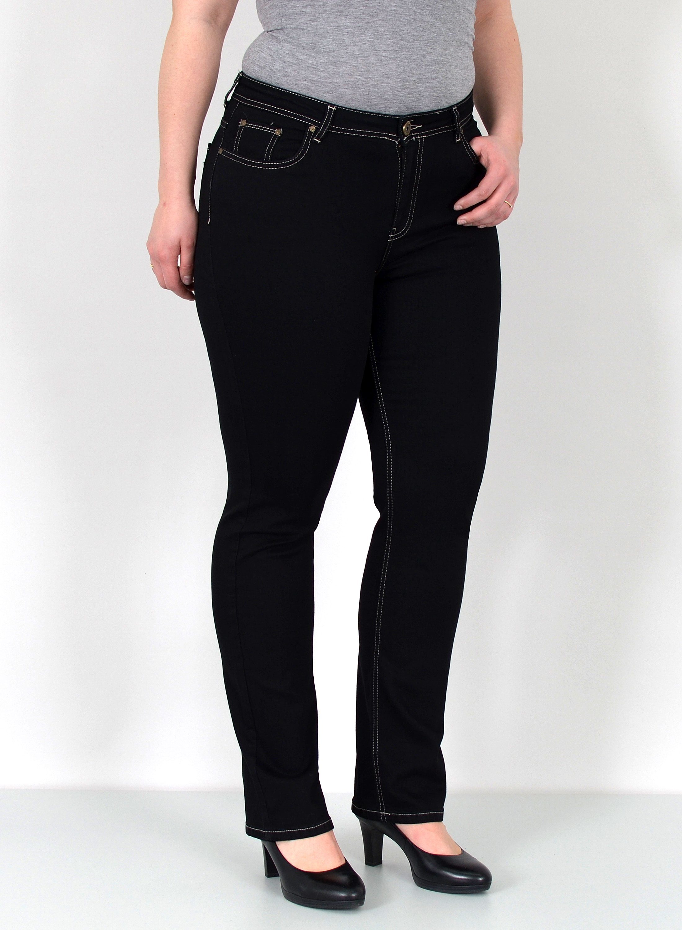 Straight-Jeans Gerade Schnitt Jeans hoher Bund mit Stretch bis Plus Size Übergröße