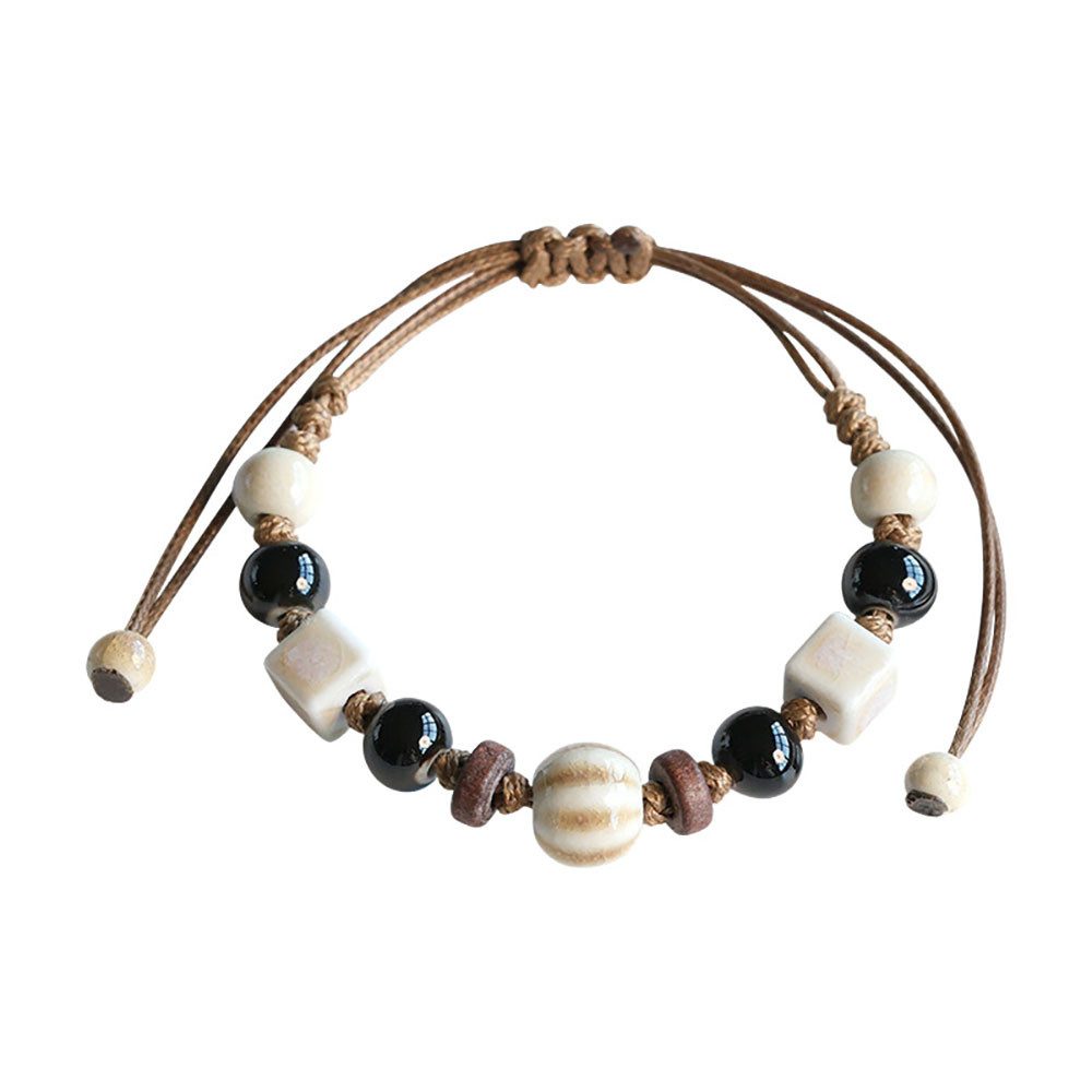 Color Design Armband Handgemachtes Porzellan Armband mit Blume und Perlen Boho Schmuck, verstellbares Damen Armband Vintage Ethno Style Geschenk