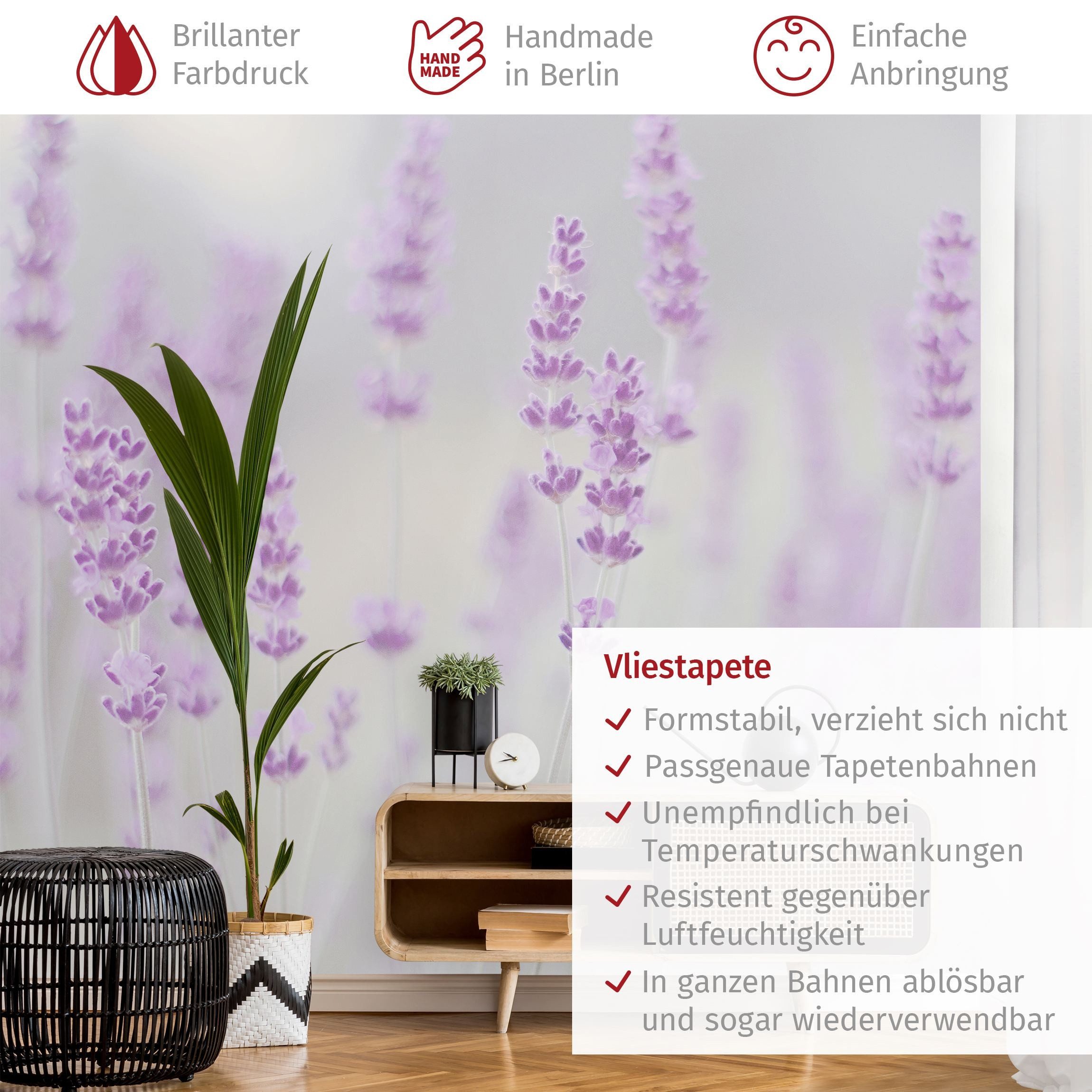 Bilderdepot24 Fototapete Blumen Sommer Lavendelfeld Blumentapete Floral Natur Modern Kunst, Glatt, Matt, (Vliestapete inkl. Kleister oder selbstklebend), Wohnzimmer Schlafzimmer Küche Flur Motivtapete Vliestapete Wandtapete