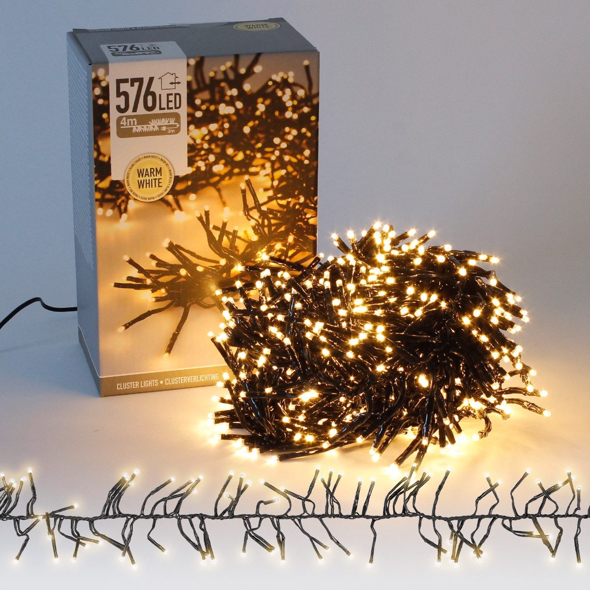 ECD Germany LED-Lichterkette Weihnachtsbeleuchtung Weihnachtslichterkette Christbaumbeleuchtung, Cluster Lichterkette 576 LEDs 4m für Innen & Außen IP44 Warmweiß