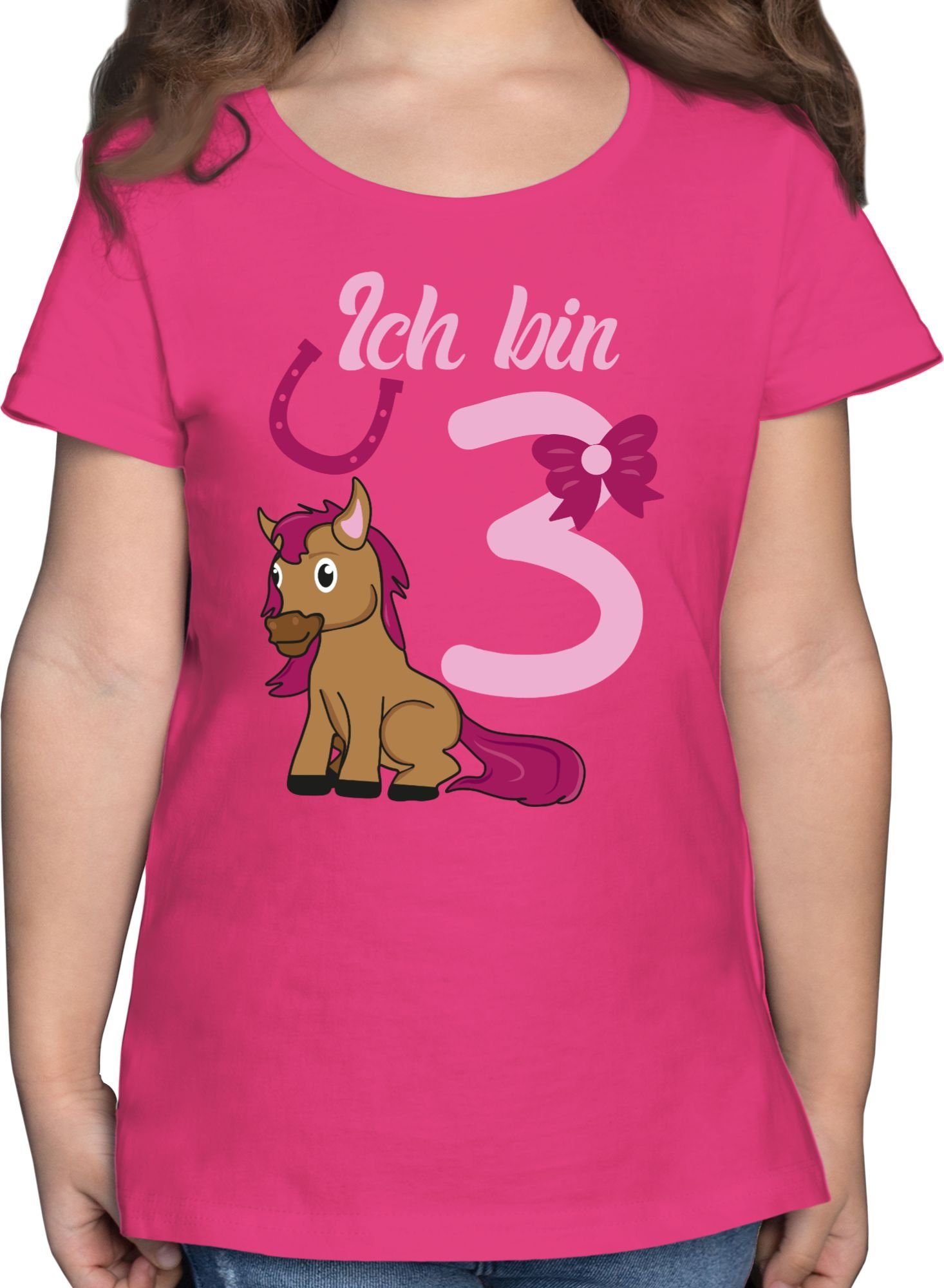 Shirtracer T-Shirt Ich bin drei Pferd rosa 3. Geburtstag 1 Fuchsia