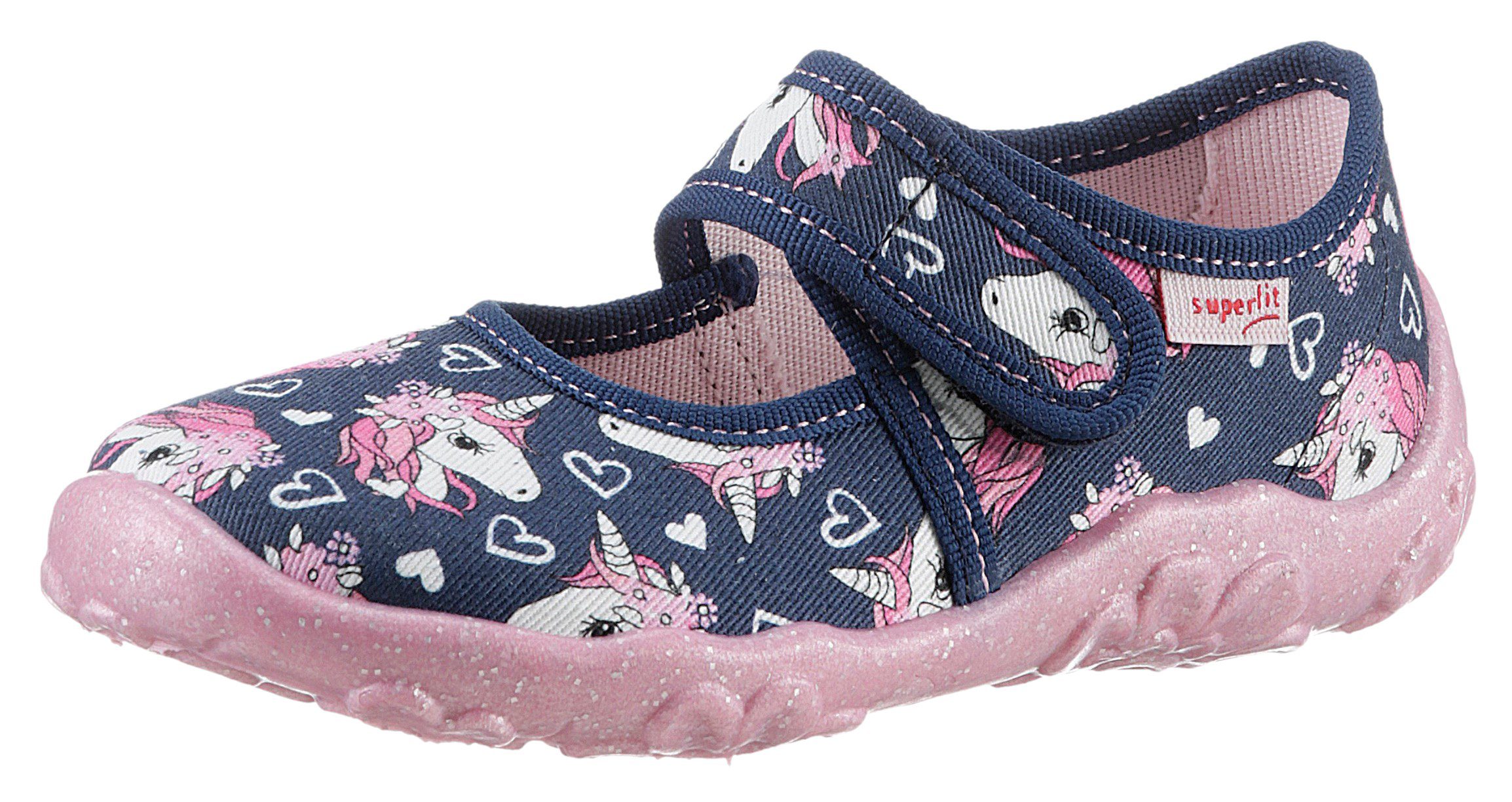 Superfit BONNY, WMS: mittel Hausschuh Kindergartenschuh mit Einhorn-Motiv, Größenschablone zum Download