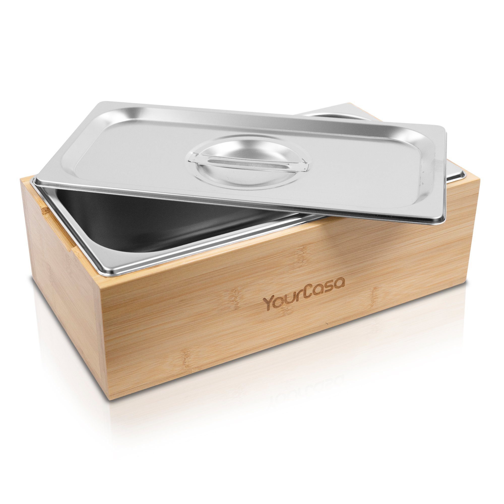 YourCasa Biomülleimer Küche - Echtholz & Edelstahl für alltäglichen Bio Müll - Komposteimer, Fassungsvermögen, 4l, Edelstahl