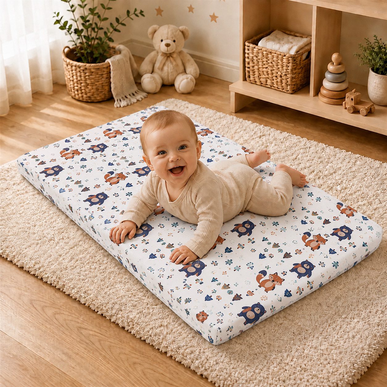 Kindermatratze Babymatratze mit Baumwollbezug, waschbar & rollbar–Allergikergeeignet, Best for Kids, 6 cm hoch, (Einzelartikel, 1 × Schaumkernmatratze), 60x120 cm, Bezug aus Baumwolle, Hergestellt in der EU
