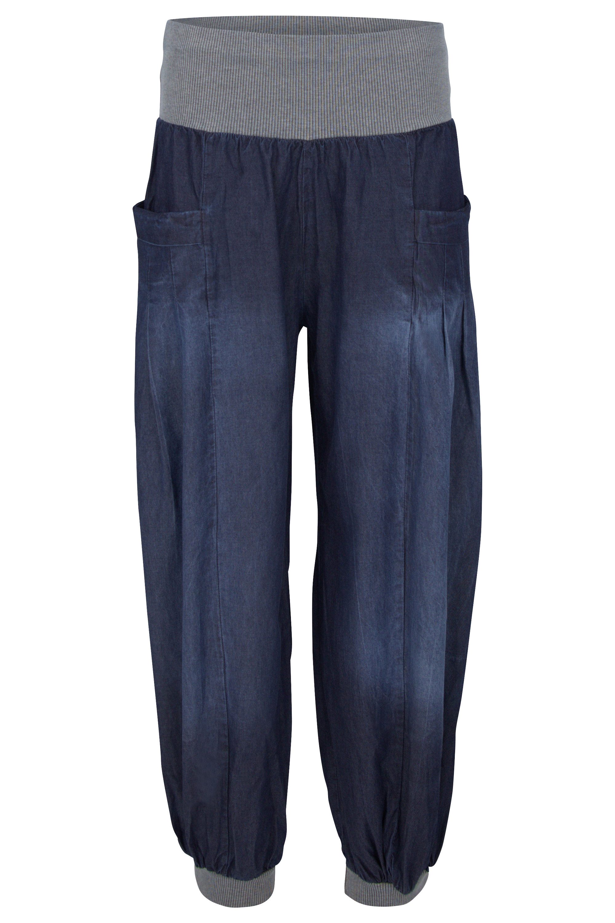 malito more than fashion Haremshose malito Damen Pumphose im Denim Style, perfekte Jeans zum Tanzen, mit elastischem Bund und Eingriffstaschen Einheitsgröße