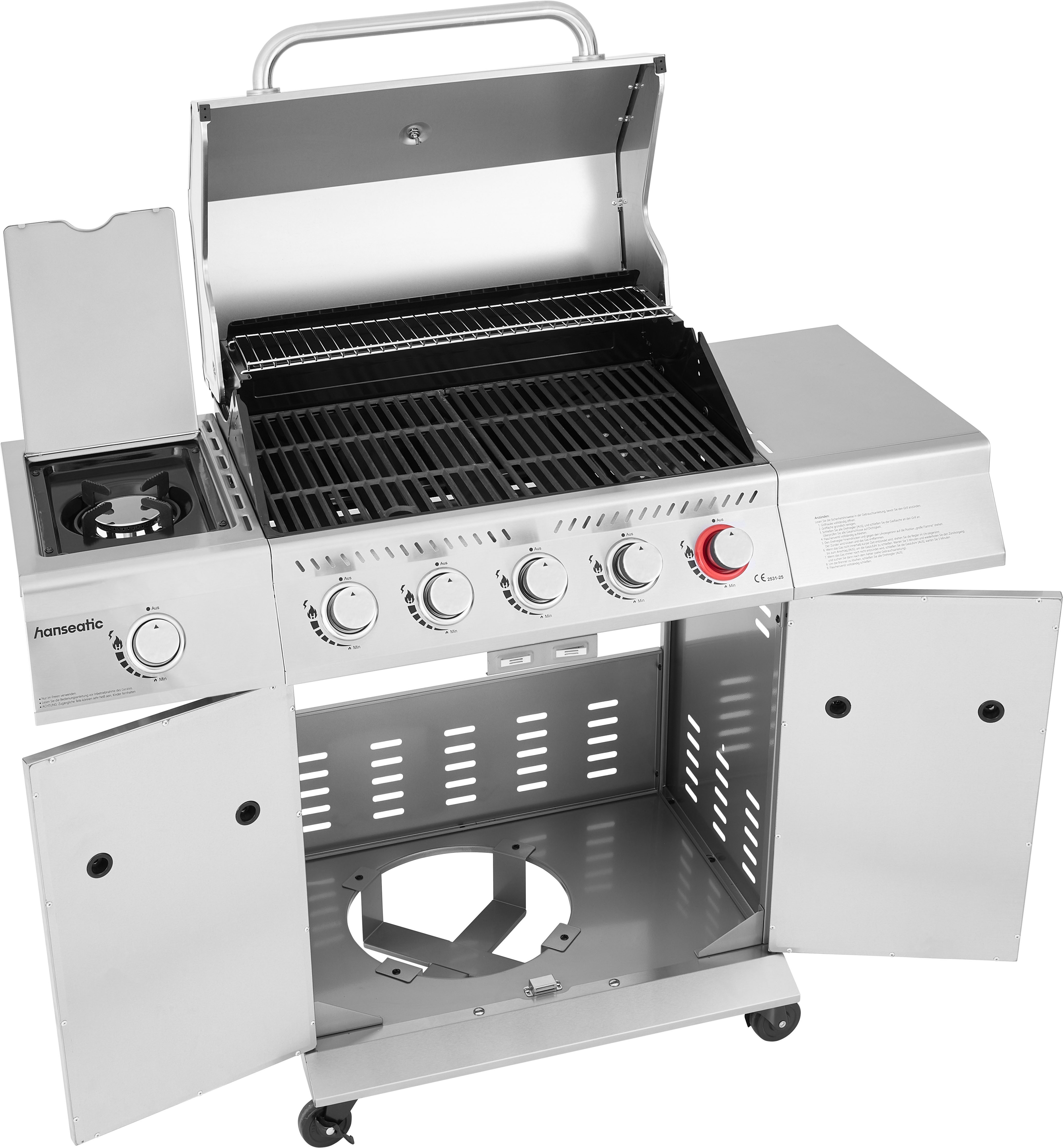 Hanseatic Gasgrill Richland, BxTxH: 134,7 x 57 x 117 cm, 21,5 kW Gesamt, Edelstahl-Turbobrenner