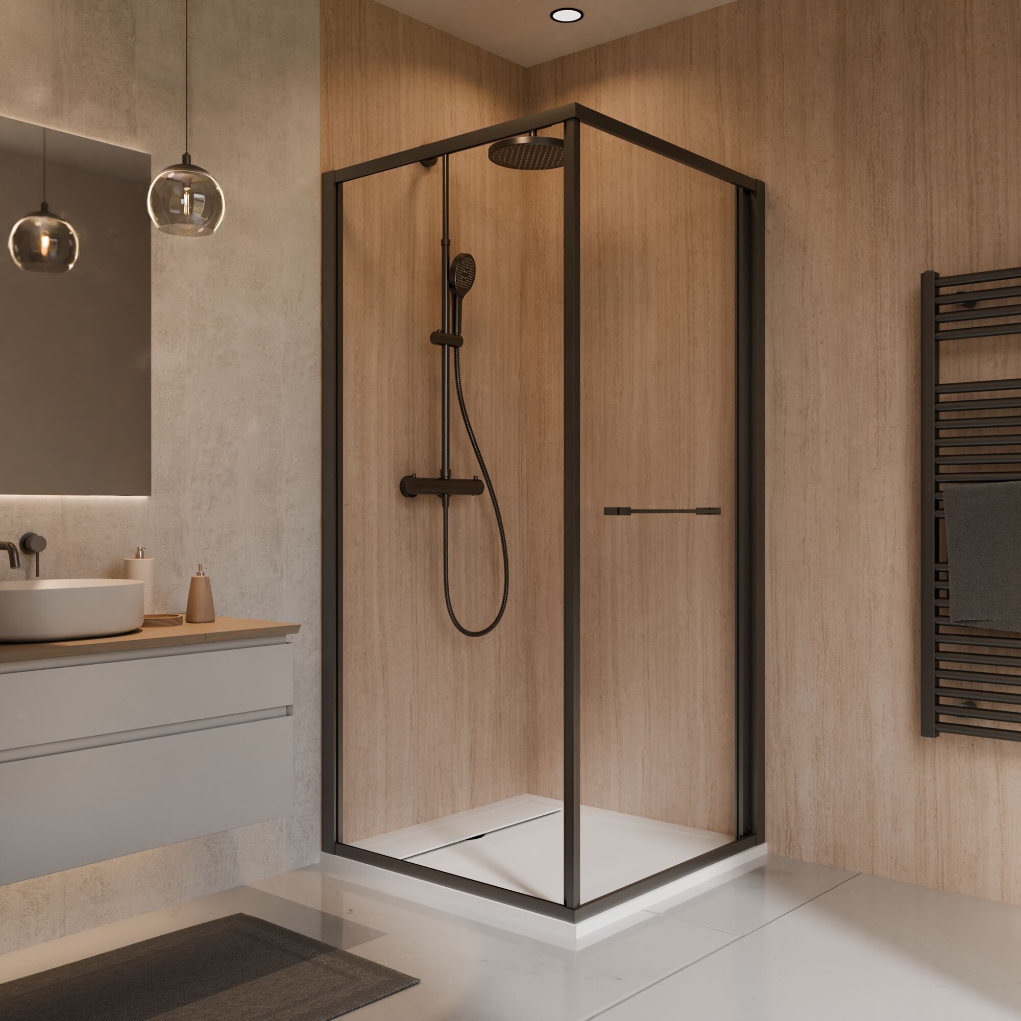 Schulte Eckdusche Sunny, BxT: 80x80 cm, Sicherheitsglas, Schwenk-Schiebetür mit Seitenwand Nano-Beschichtung Mattschwarz