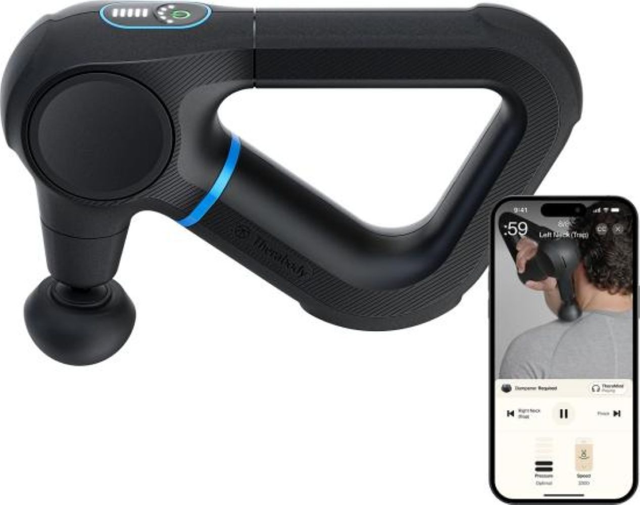 Therabody Massagepistole - Theragun Prime G6, Set, Massagepistole inklusive 4 Aufsätzen und USB-C-Ladekabel, 16 mm Tiefenmassage, 5 Stufen, Bluetooth, Dreiecksgriff