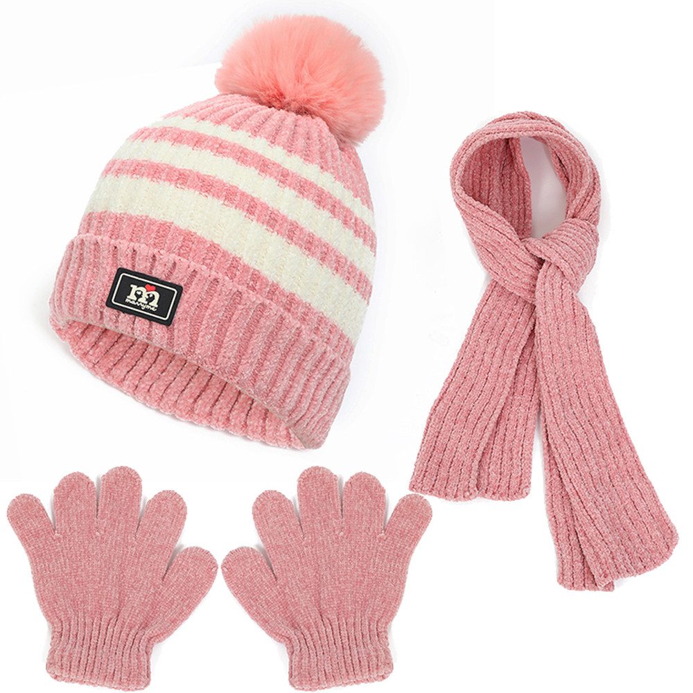 Coonoor Strickmütze Kinder Wintermütze Chenille Schal Handschuhe Set Kinder Warme Set für Kinder 1-5 Jahre