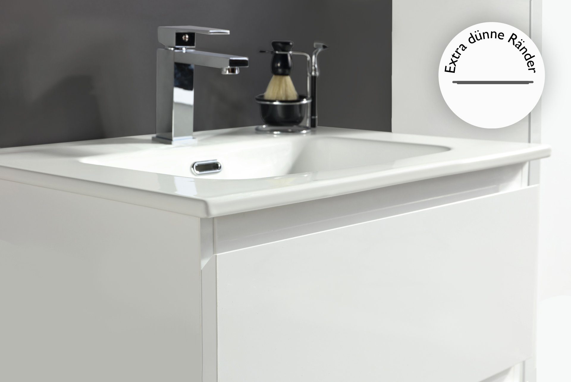 Alpenberger Waschtisch mit Unterschrank - Badmöbel Gäste WC Waschbecken mit Unterschrank (60 cm Breit - Farbe Weiß, Keramik Aufsatzwaschbecken mit Unterschrank) – Bild 4 von 5