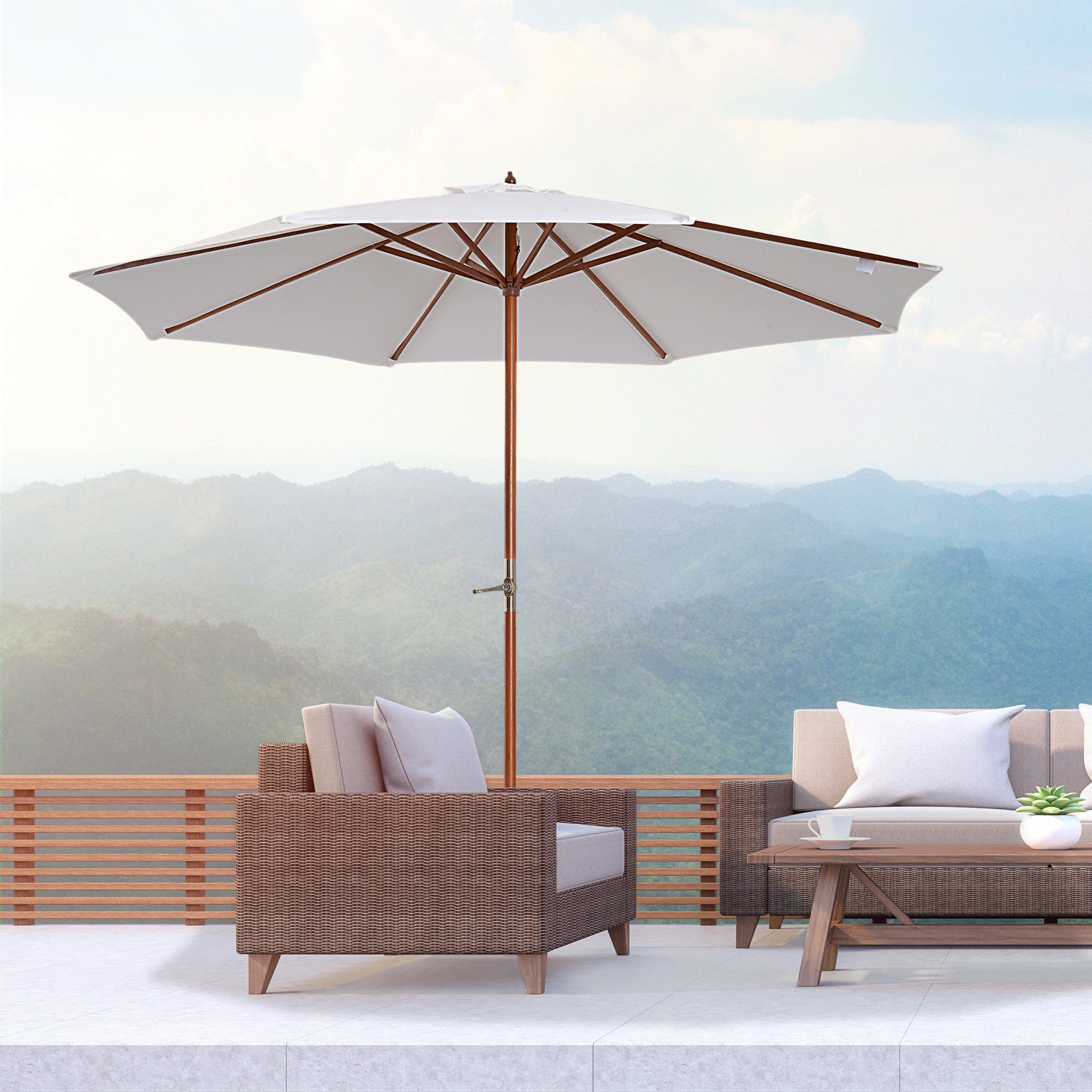 Outsunny Sonnenschirm Holz, Balkonschirm, Creme, LxB: günstig online kaufen