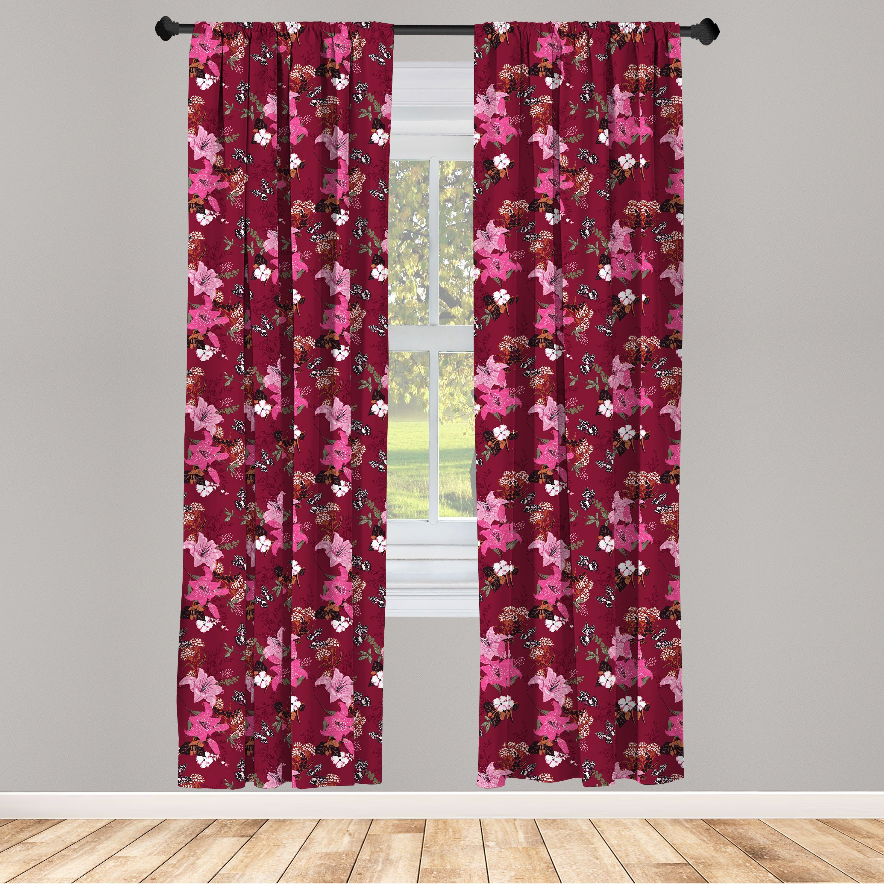 Gardine Vorhang für Wohnzimmer Schlafzimmer Dekor, Abakuhaus, Microfaser, Blumen Romantische Lilien Schmetterlinge