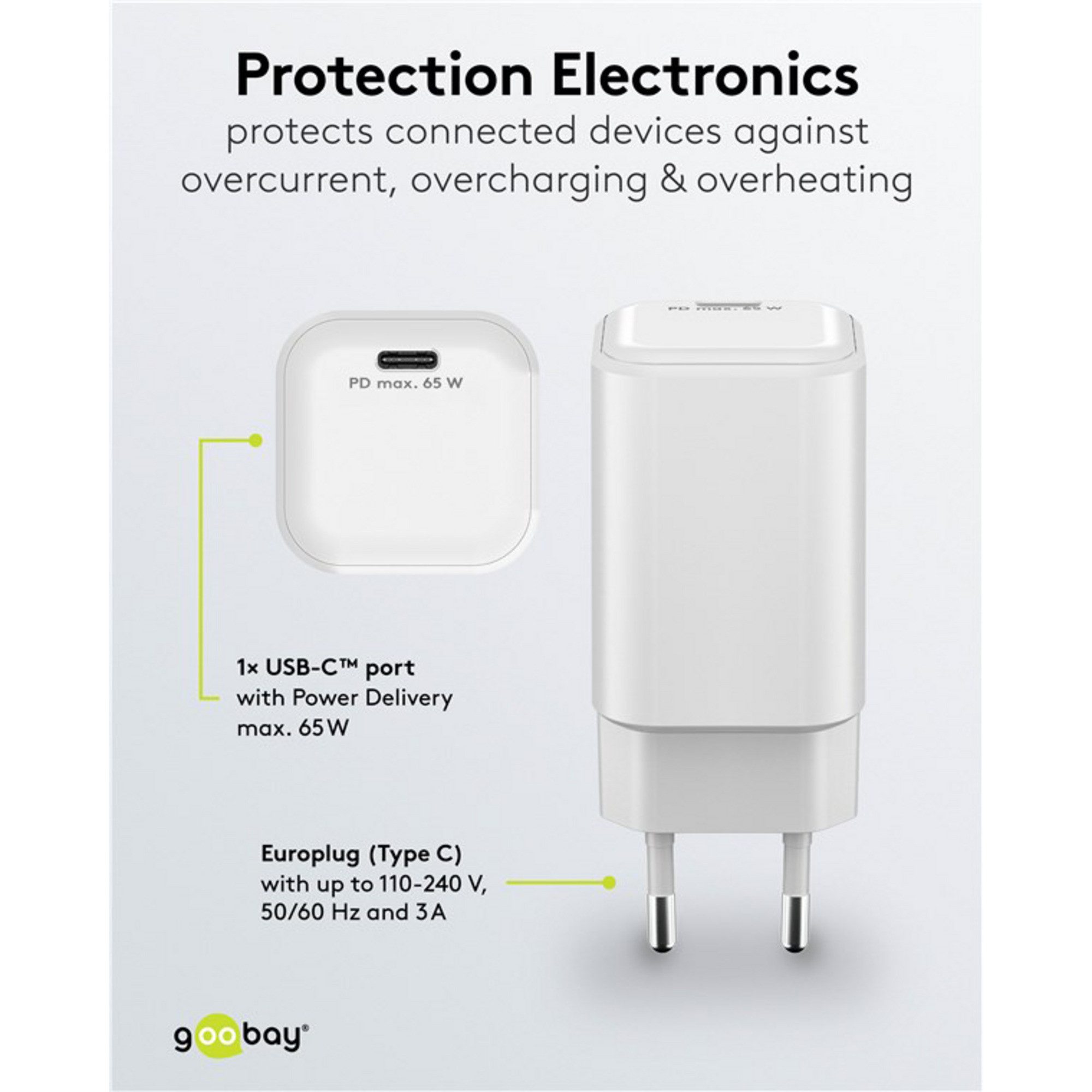 Goobay goobay USB-C PD GaN Schnelladegerät Nano 65 W, Netzteil