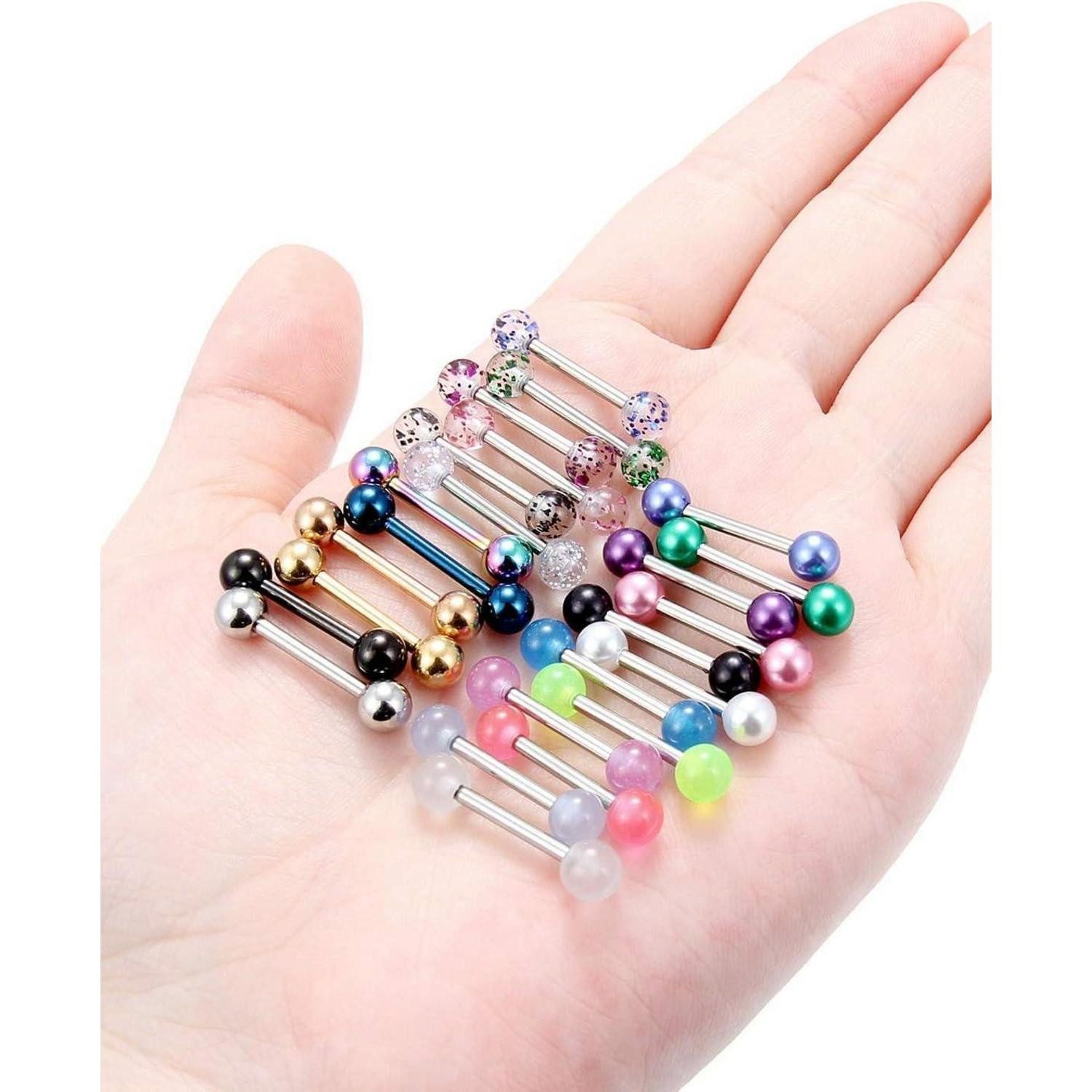 vcmart Piercing-Set 24stk Zungenpiercing Set 14G Chirurgenstahl Piercing Zunge Tongue – Bild 4 von 5