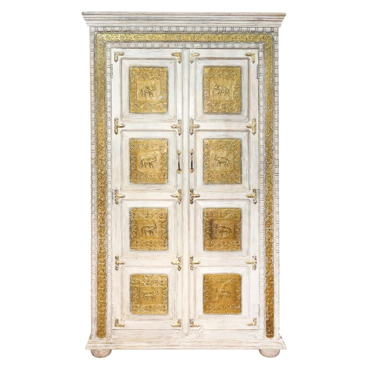 Oriental Galerie Mehrzweckschrank Weiß Gold Schrank Vanita Indien 180 cm