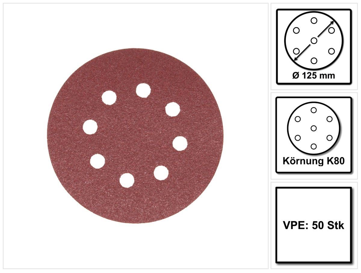 Makita Schleifscheibe Schleifpapier Klett 125mm K80 50 Stk. (P-43642) für DBO BO DCW DWE