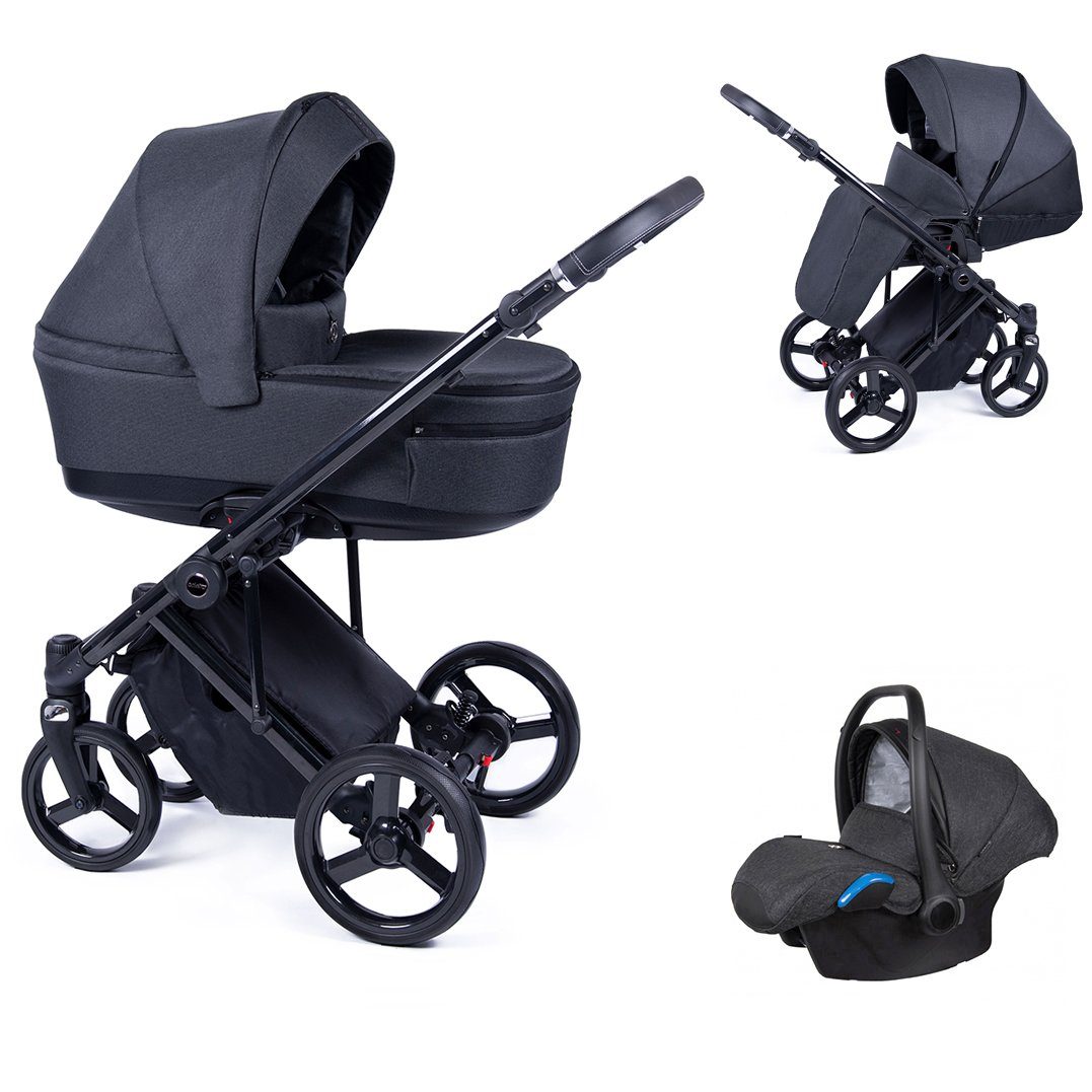 babies-on-wheels Kombi-Kinderwagen - in Kinderwagen-Set 1 15 Teile Fado in 3 Designs = 24 Grafit - Gestell schwarz