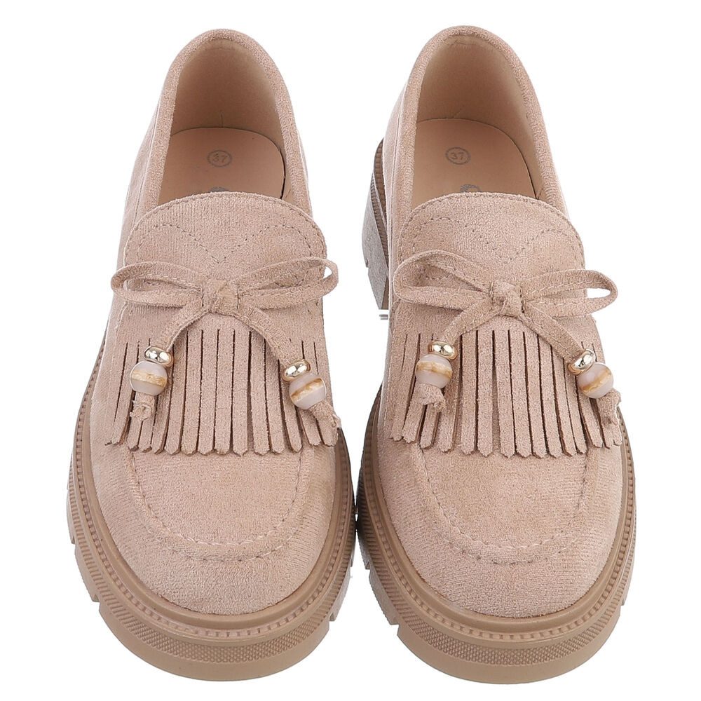 Ital-Design Elegante Damen Mokassin mit Fransen und Details Slipper (91154489) Blockabsatz Mokassins in Hellbraun – Bild 4 von 5