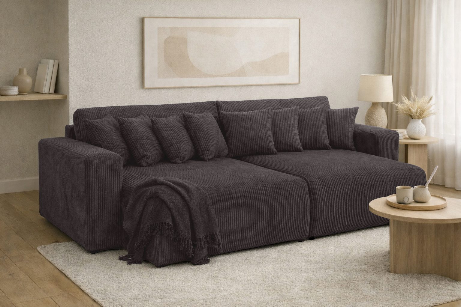 Kaiser Möbel Schlafsofa, Cordstoff Poso, PIANO DOUBLE, Große Liegefläche, Tiefe Sitzfläche, Cordstoff mit markanter Struktur