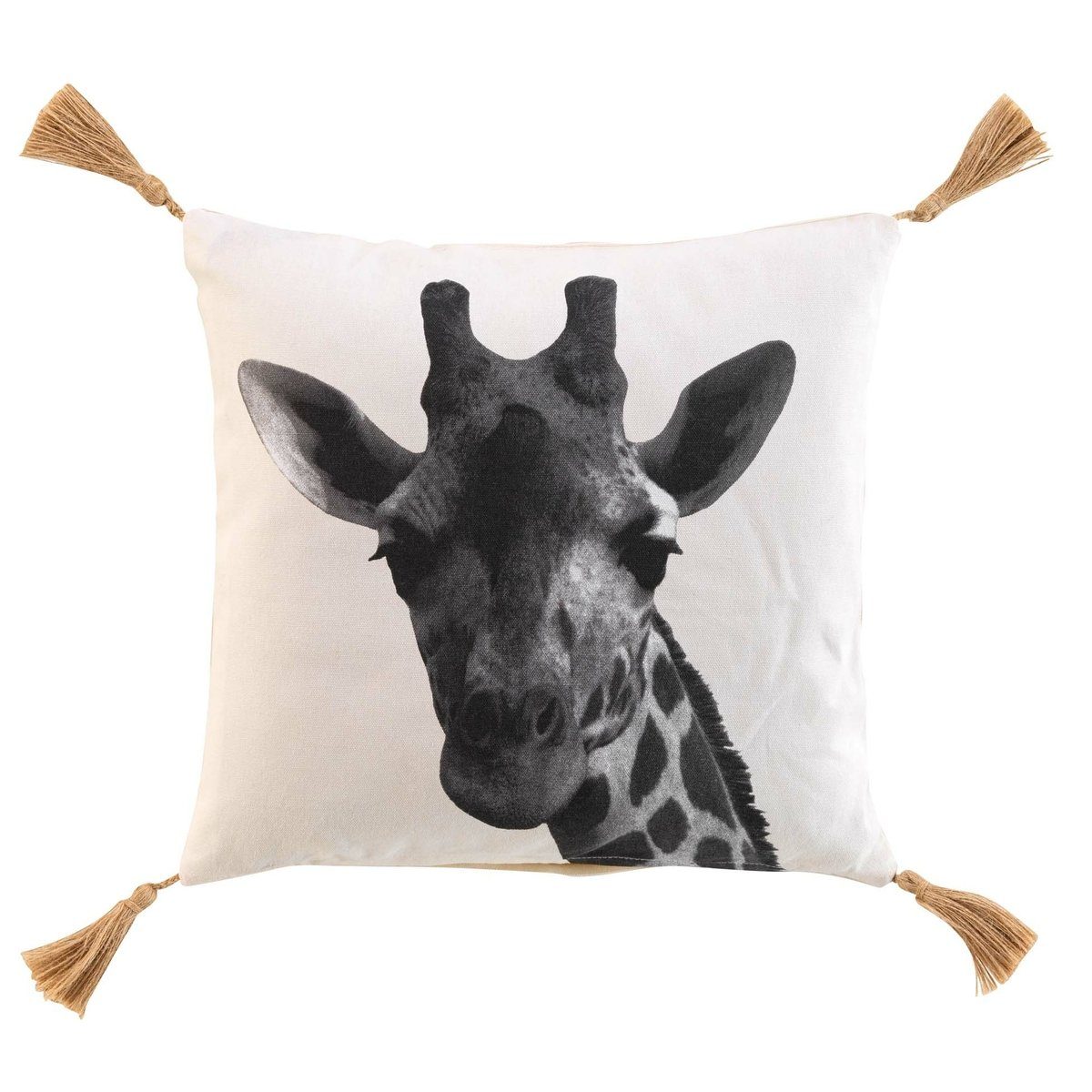 Macosa Home Dekokissen Giraffe weiß schwarz Baumwolle 40x40 cm inklusive Füllung Quasten, Sofakissen Dekokissen Zierkissen