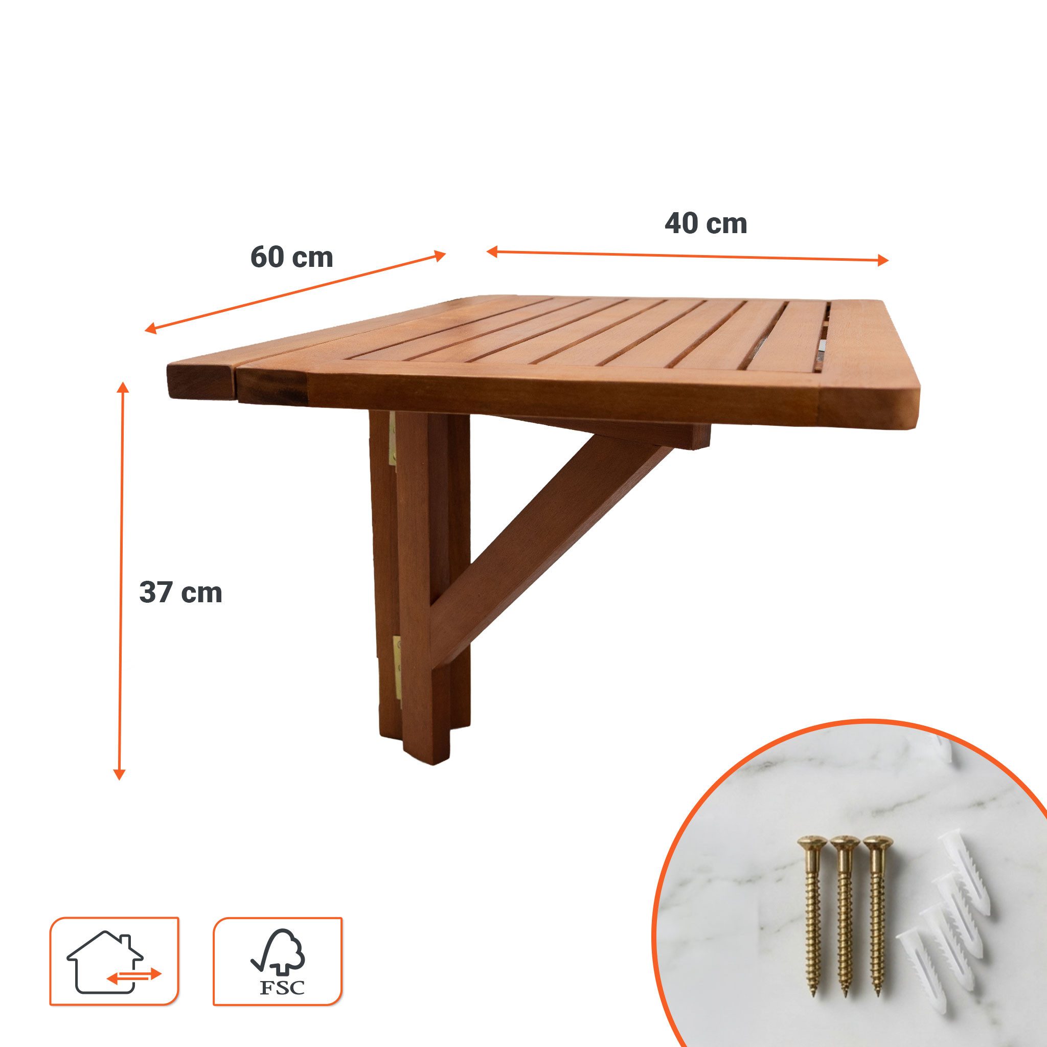 Spetebo Balkonhängetisch Eukalyptus Holz Balkon Hängetisch 60x40cm