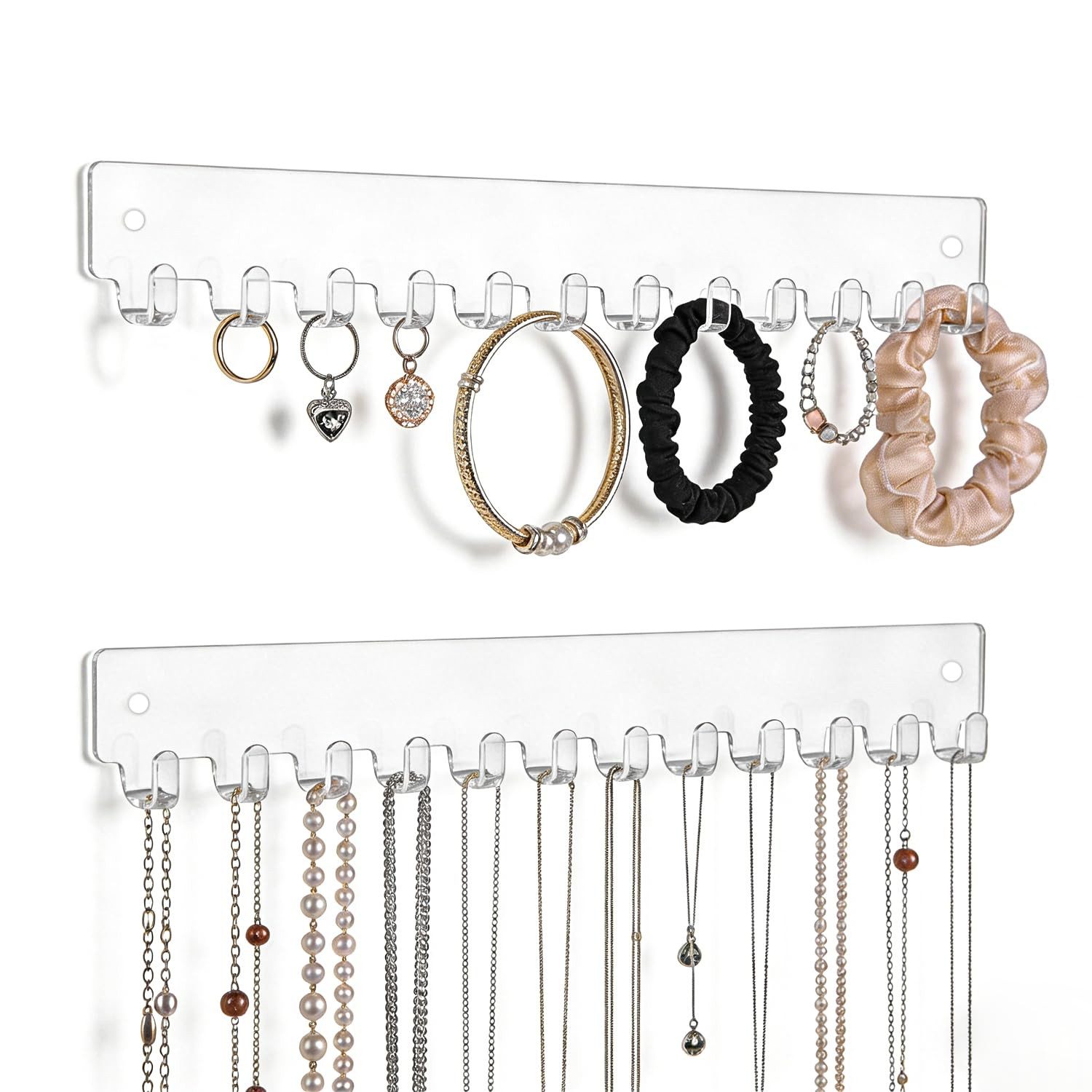 FOUORTUNATE-BEE Schmuckständer 4 Stück Schmuckaufbewahrung Wand, Schmuckständer Transparent (Schmuckhalter Wand Kettenaufhänger Wandhalterung mit 12 Haken Schmuckaufbewahrung Hängend für Armbänder Schlüssel Halskette und Ring, 4 St., Schmuckhalter Acryl, Schmuckständer Ketten, Schmuck Organizer Hängend)