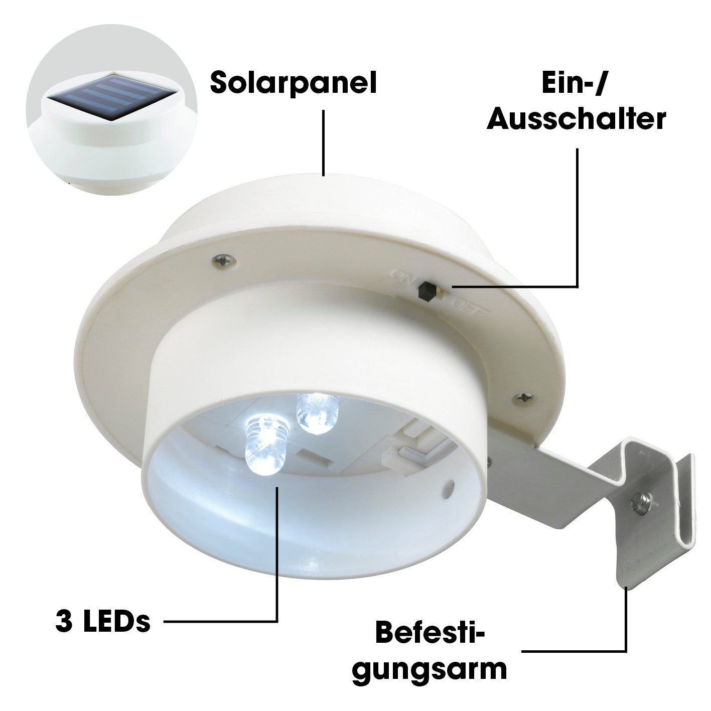 EASYmaxx LED Lichtsensor Dachrinnenleuchten 3er Solar Außen, Wegleuchte Dachrinnenleuchte Beleuchtung, Solar Hausbeleuchtung, Set