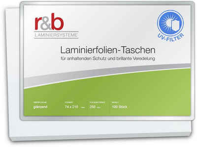 r&b Laminiersysteme Schutzfolie Laminierfolien 74 x 210 mm, 2 x 250 mic, glänzend, mit UV Filter