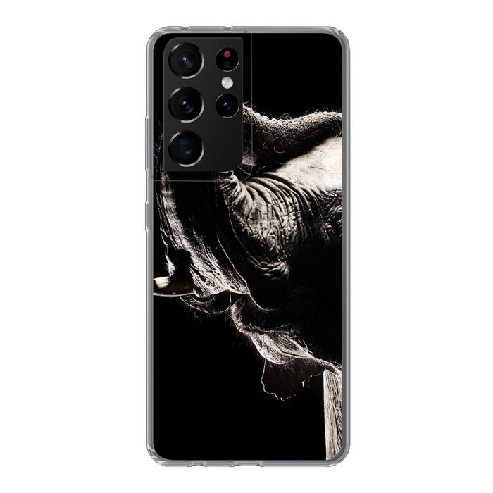 MuchoWow Handyhülle Elefant in Schwarz und Weiß Phone Case Handyhülle Samsung Galaxy S21 Ultra Silikon Schutzhülle