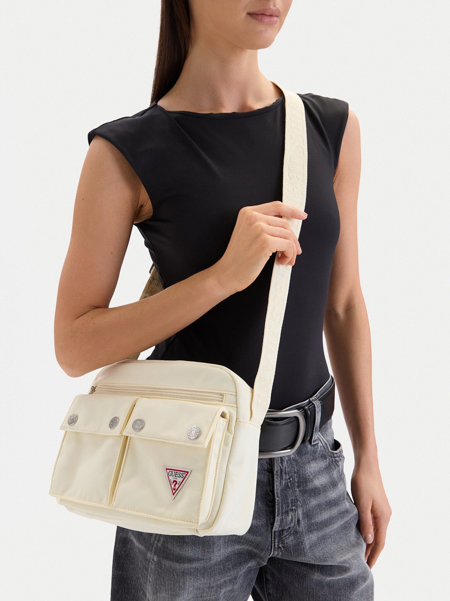 GUESS JEANS Handtasche Guess Jeans Damenhandtasche Écru GUESS JEANS-CWBEO-GUESS-XC-002-09 Bei