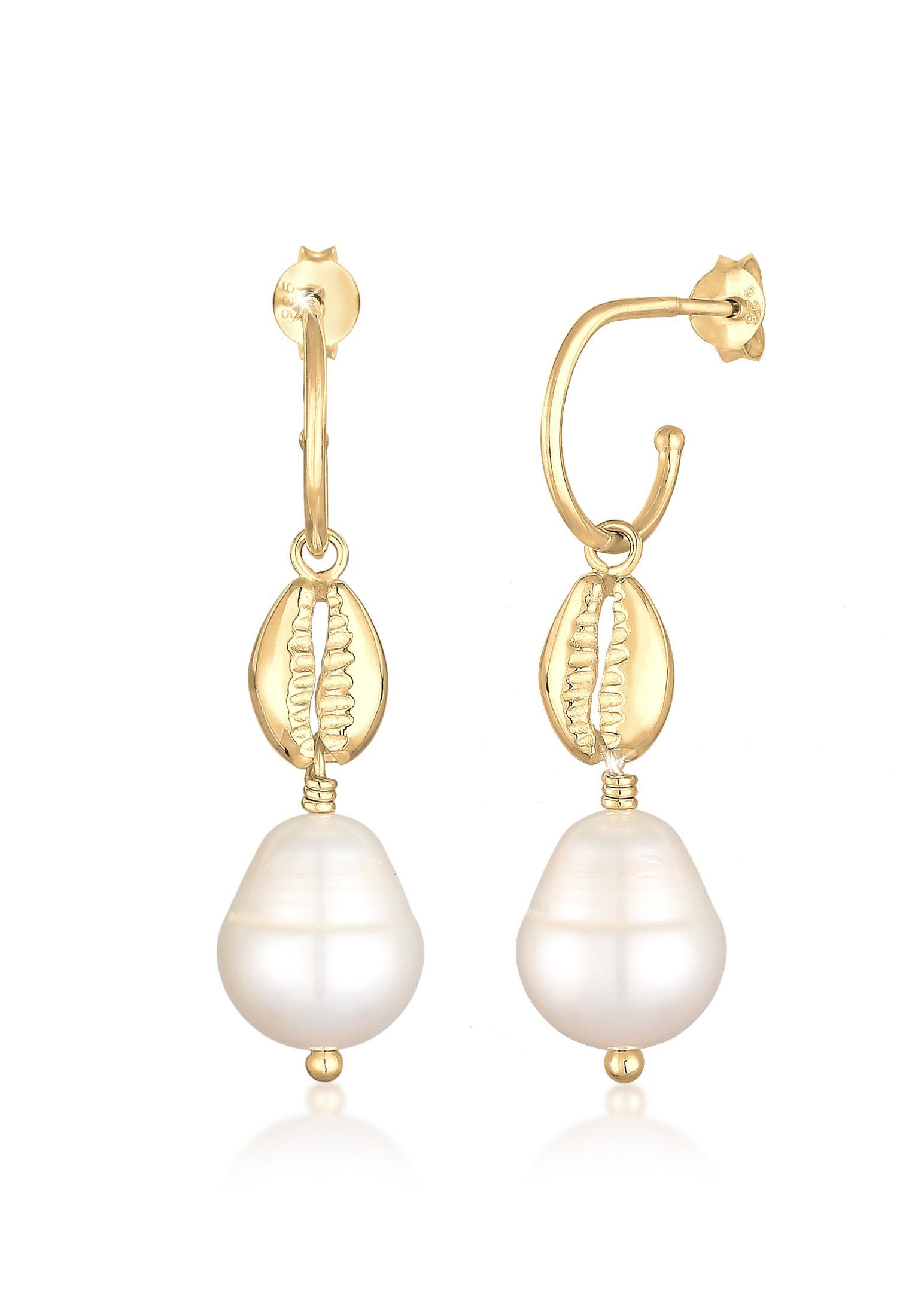 Elli Perlenohrringe Ohrhänger Muschel Süßwasserperlen 925 Silber vergoldet, Muschel