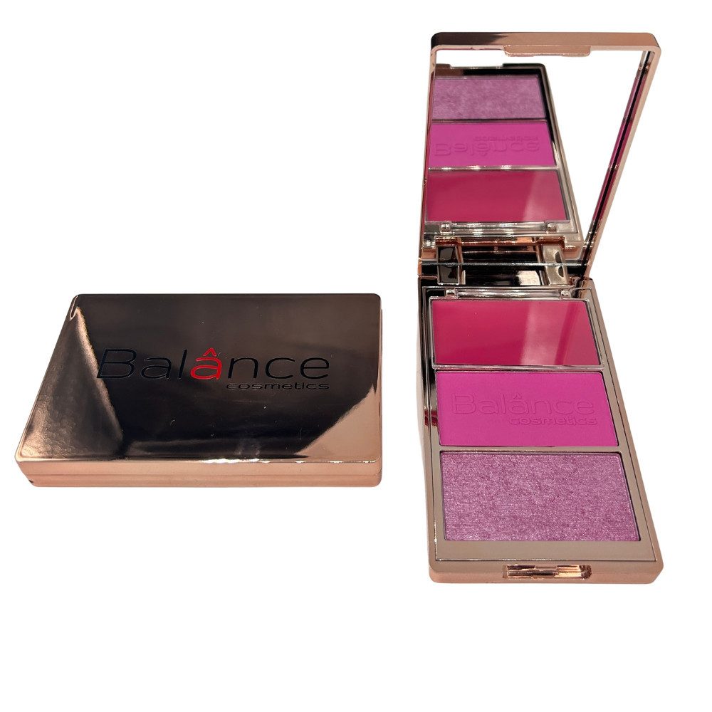 Balânce cosmetics Make-up Palette Balance Cosmetics Rouge & Highlighter Palette in Roségold-Edition, 3-in-1 Multitalent für den Teint. Mix aus Matt, Satin und Schimmer.