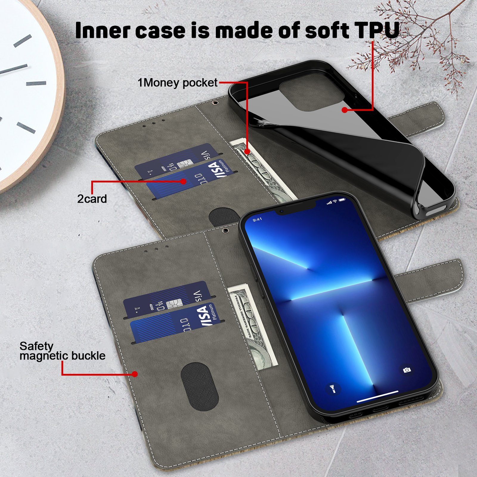 CLM-Tech Handytasche für Samsung Galaxy A27 5G Klapphülle aus PU-Leder (1-tlg., Flip Case), Magnetverschluss, Standfunktion und Kartenfächer
