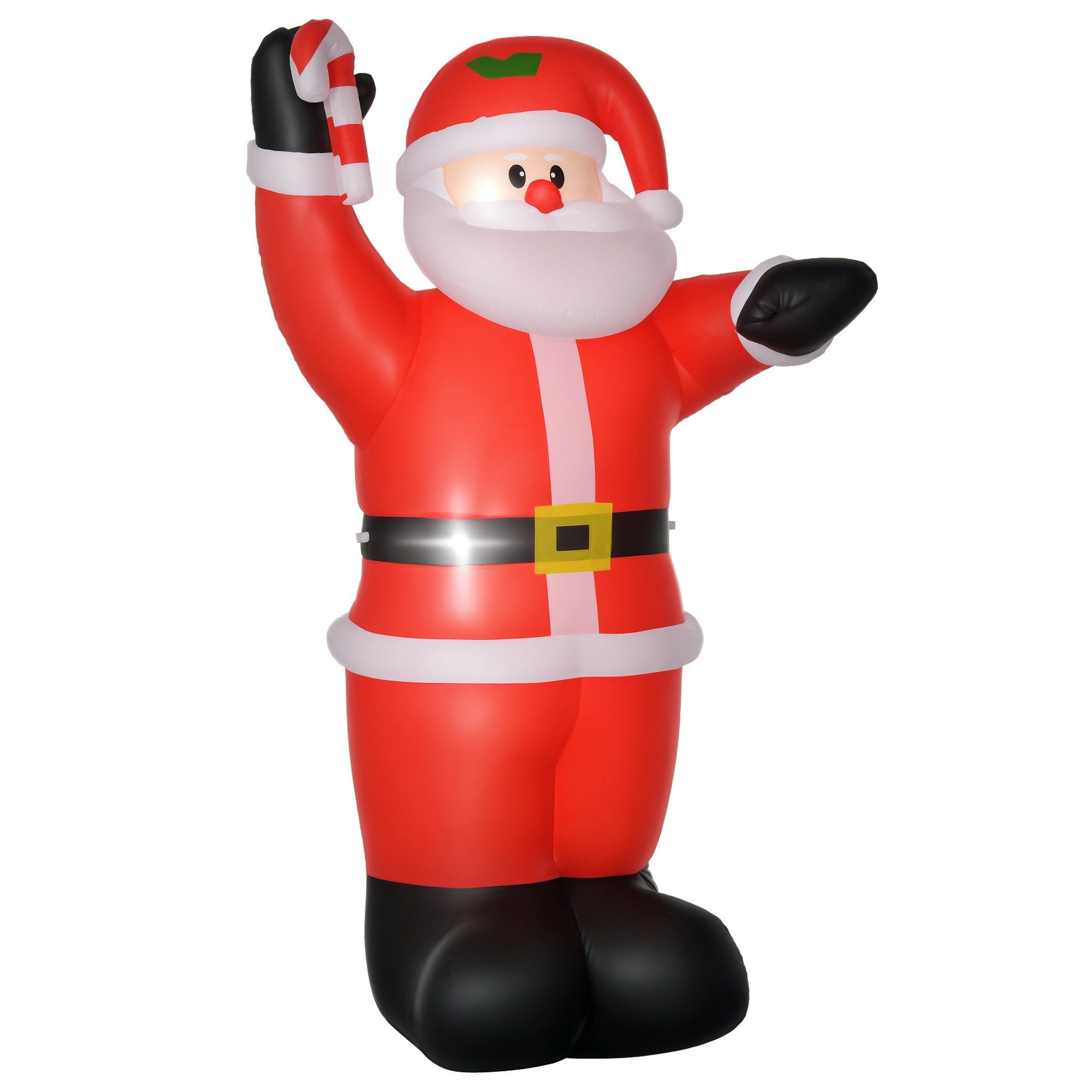HOMCOM Weihnachtsfigur Aufblasbar Weihnachtsdeko, Weihnachtsmann,Zuckerstange,Gartendeko (LED-Leuchten, 1 St., Erdspieße), Seile, Polyester, Rot – Bild 2 von 5