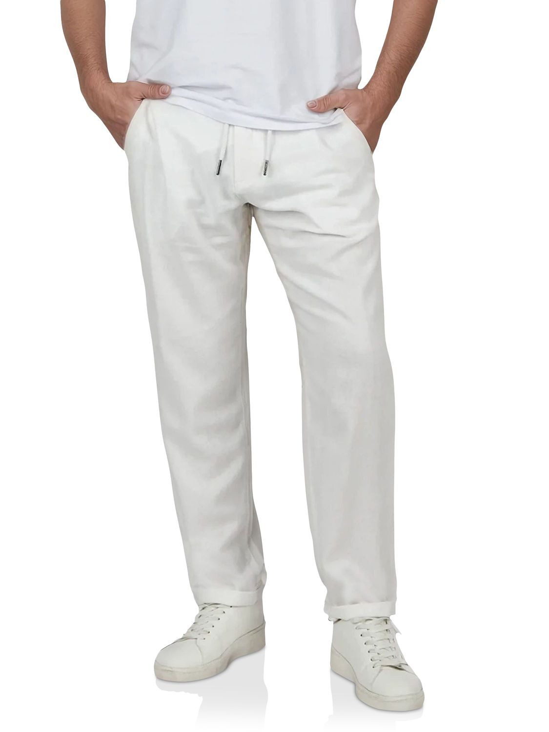 riverso Chinohose Herren Freizeithose RIVMarco Regular Fit Leinenhose mit Zugbandverschluss