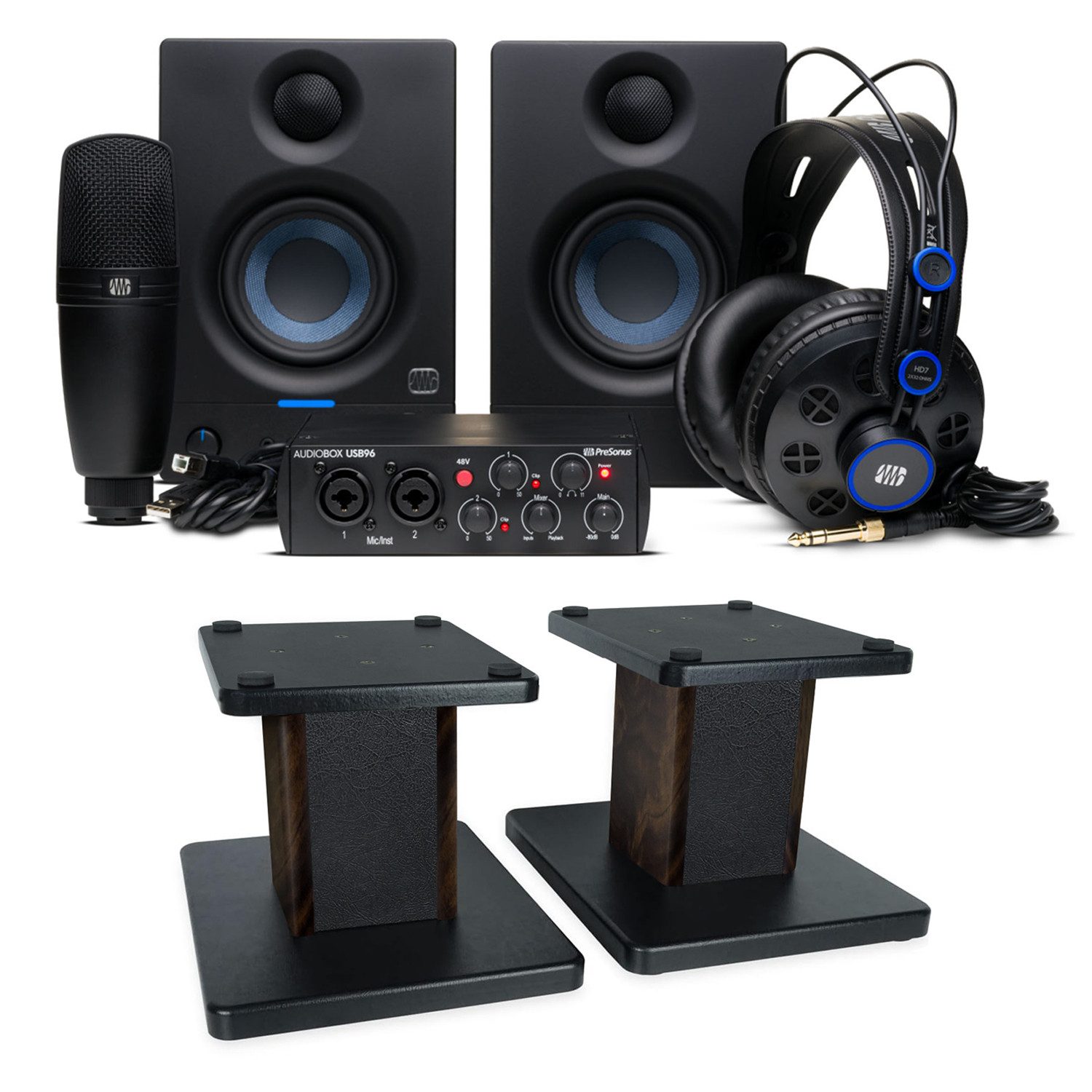 Presonus Recording-Set Audiobox 96k Bundle mit Boxenständern WN Digitales Aufnahmegerät